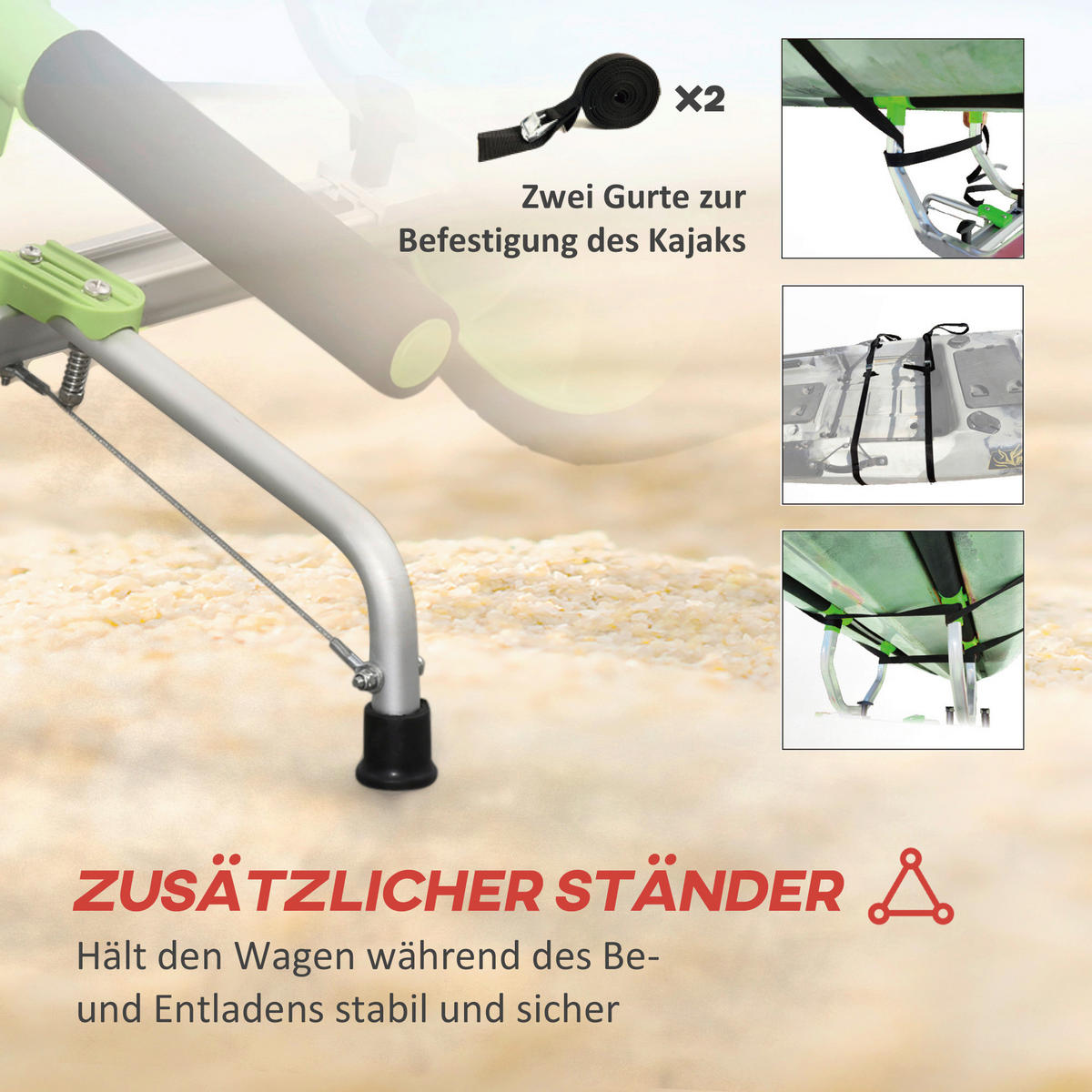 SPORTNOW Outdoor-Aktivitäten grün Edelstahl B/H/L: ca. 72,5x79x42 cm Kajakwagen - schwarz/grün (42,00/72,50/79,00cm) - SPORTNOW