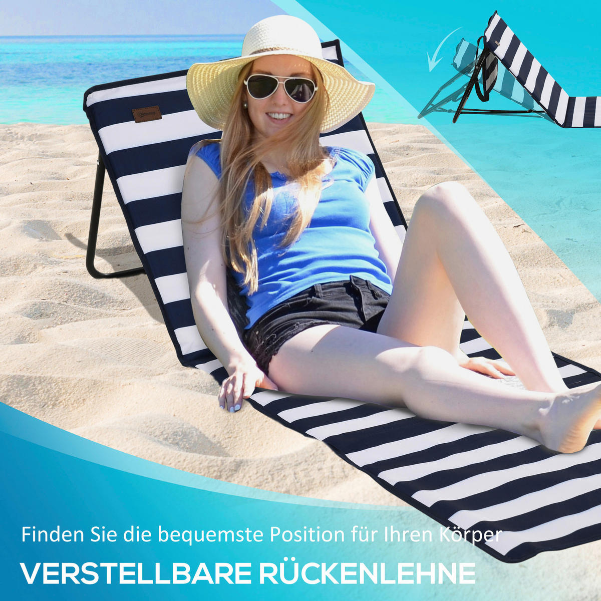 Outsunny Strandliegen blau Polyester B/H/L: ca. 51x40x142 cm Strandliegen - blau/weiß (142,00/51,00/40,00cm) - Outsunny