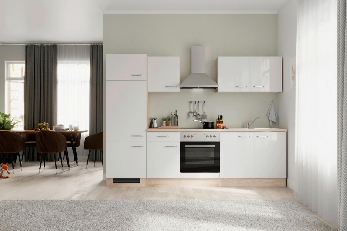 Küchenblock Valero weiß Hochglanz B/H/T: ca. 270x200x60 cm Valero - Eiche/weiß (270,00/200,00/60,00cm) - Flex-Well