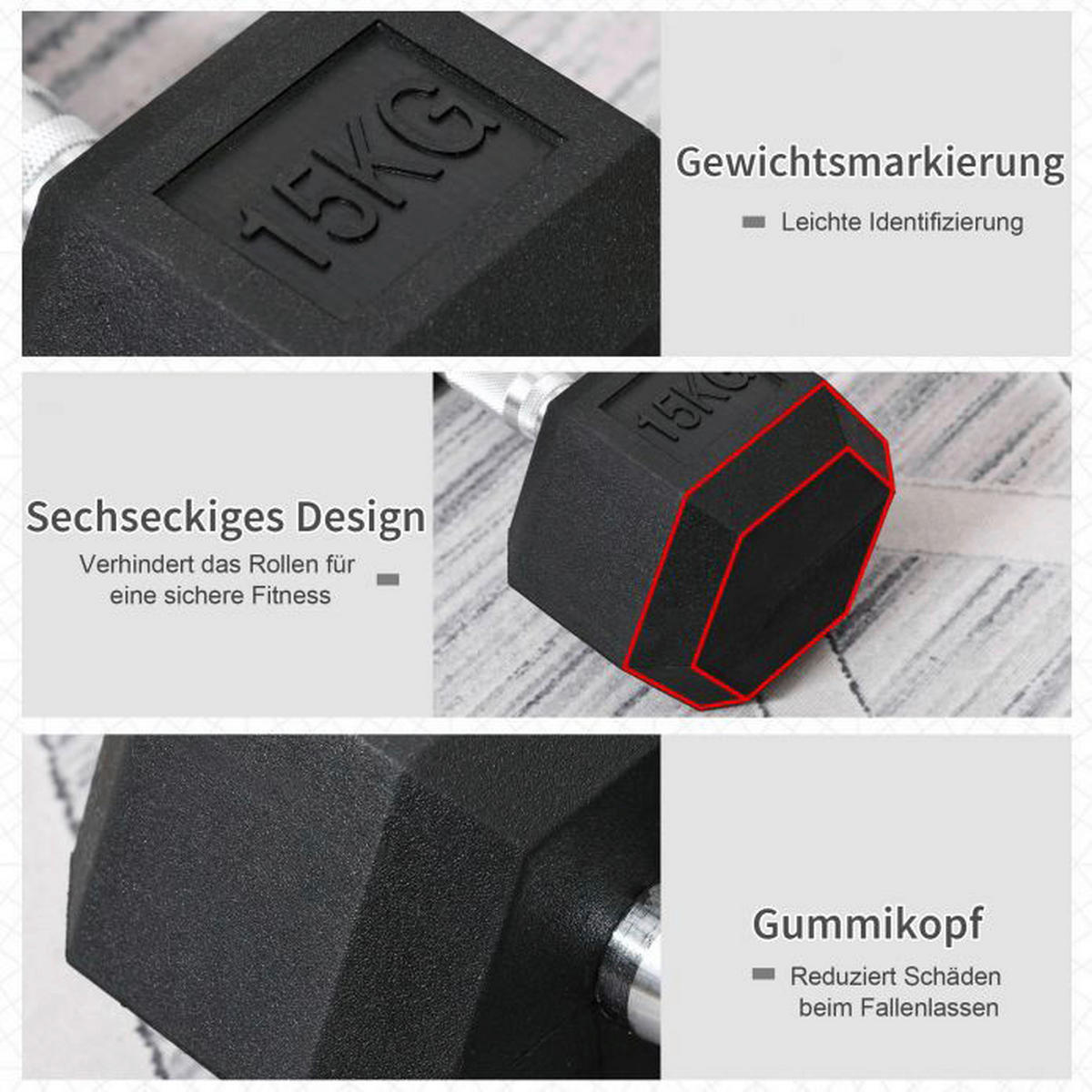HOMCOM Kurzhantel schwarz Gummi B/H/T: ca. 15,5x10,4x15,5 cm Kurzhantel - schwarz/silber (15,50/10,40/15,50cm) - HOMCOM