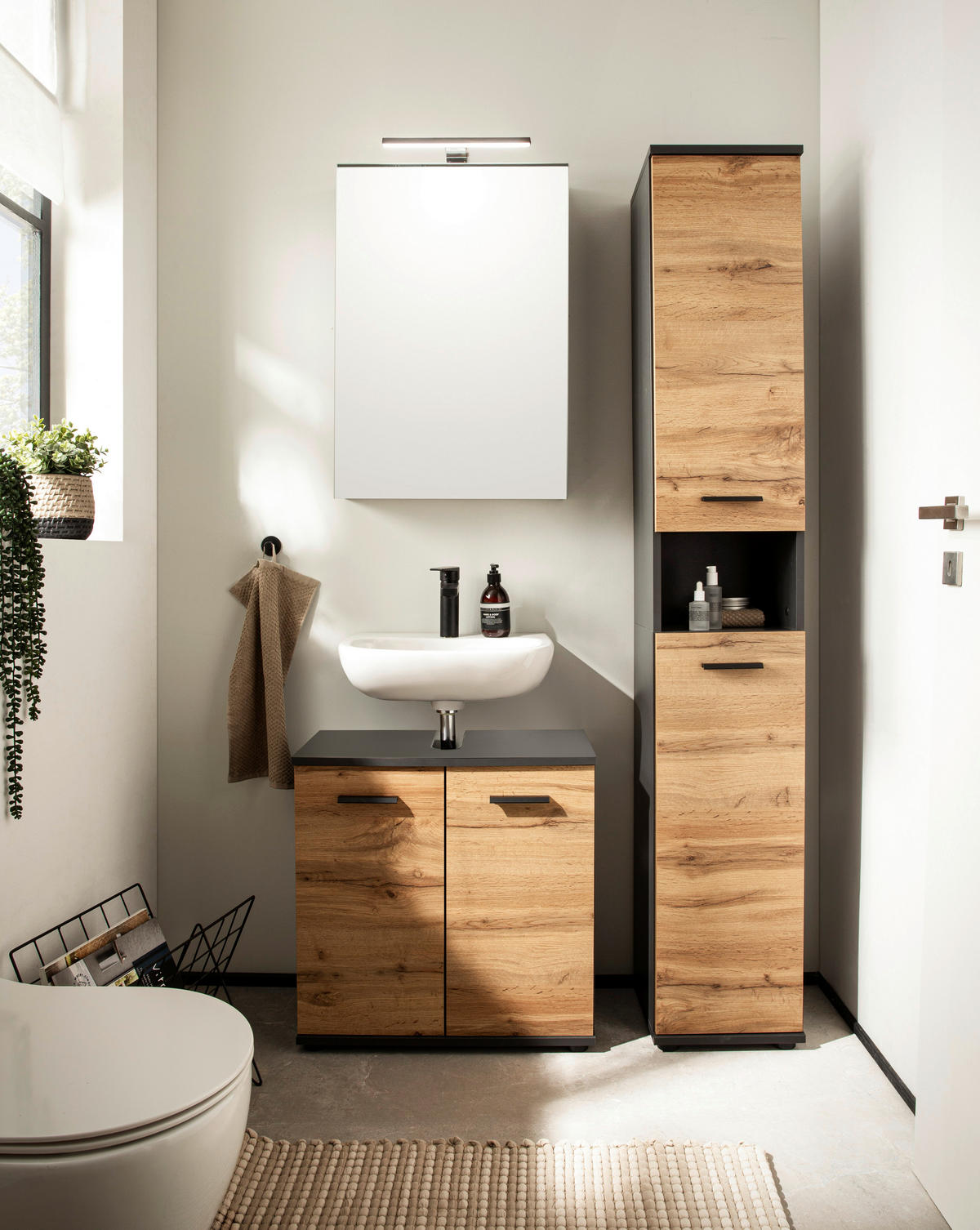 Waschbeckenunterschrank Lanos Eiche Nachbildung anthrazit B/H/T: ca. 60x60x33 cm Lanos - Eiche/anthrazit (60,00/60,00/33,00cm)