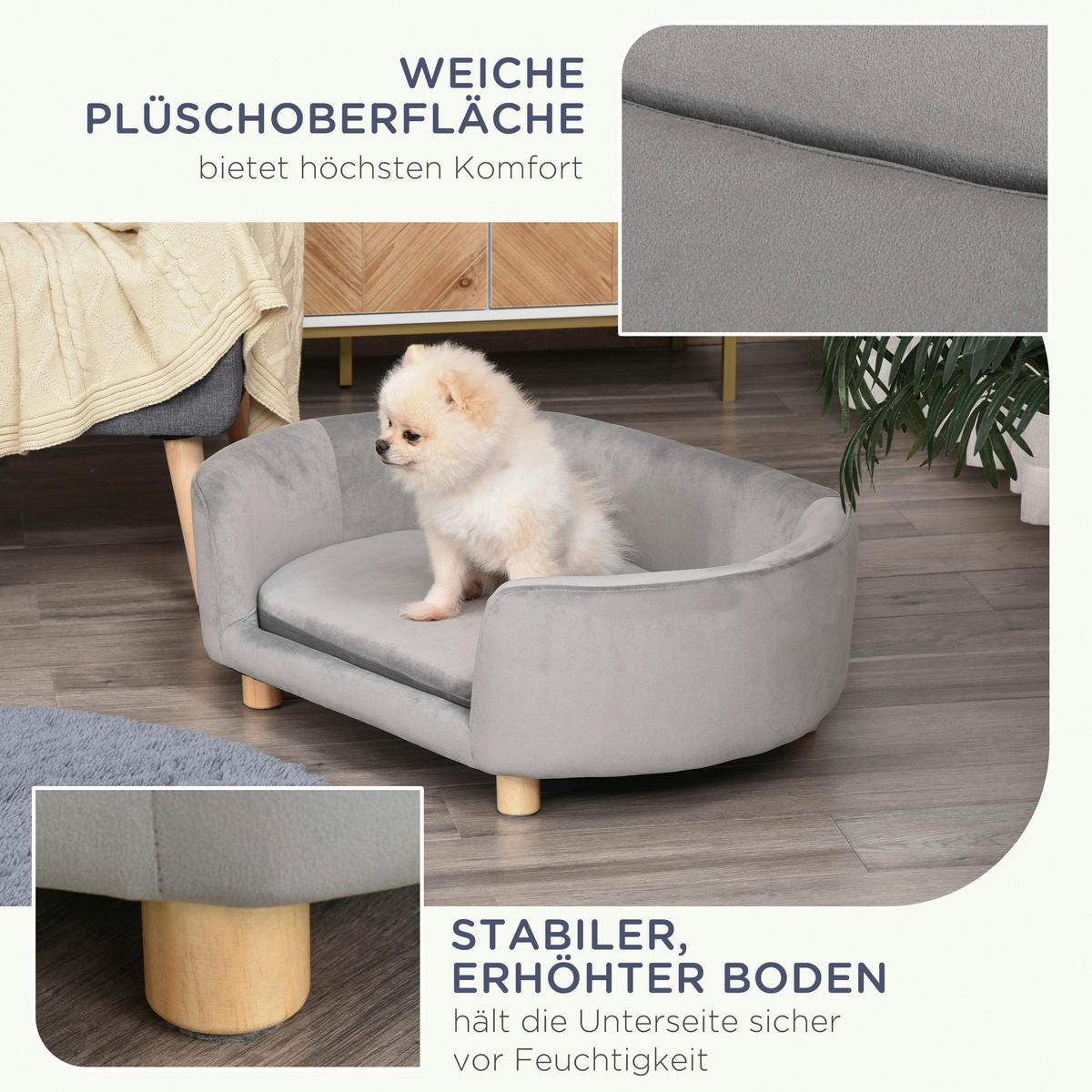 PawHut Haustiersofa hellgrau Birkenholz B/H/L: ca. 55x33x86 cm Haustiersofa - hellgrau (86,00/55,00/33,00cm) - PawHut