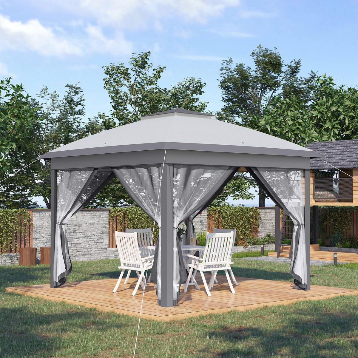 Outsunny Pavillon grau Metall B/H/L: ca. 330x288x330 cm Pavillon - grau (330,00/330,00/288,00cm) - Outsunny