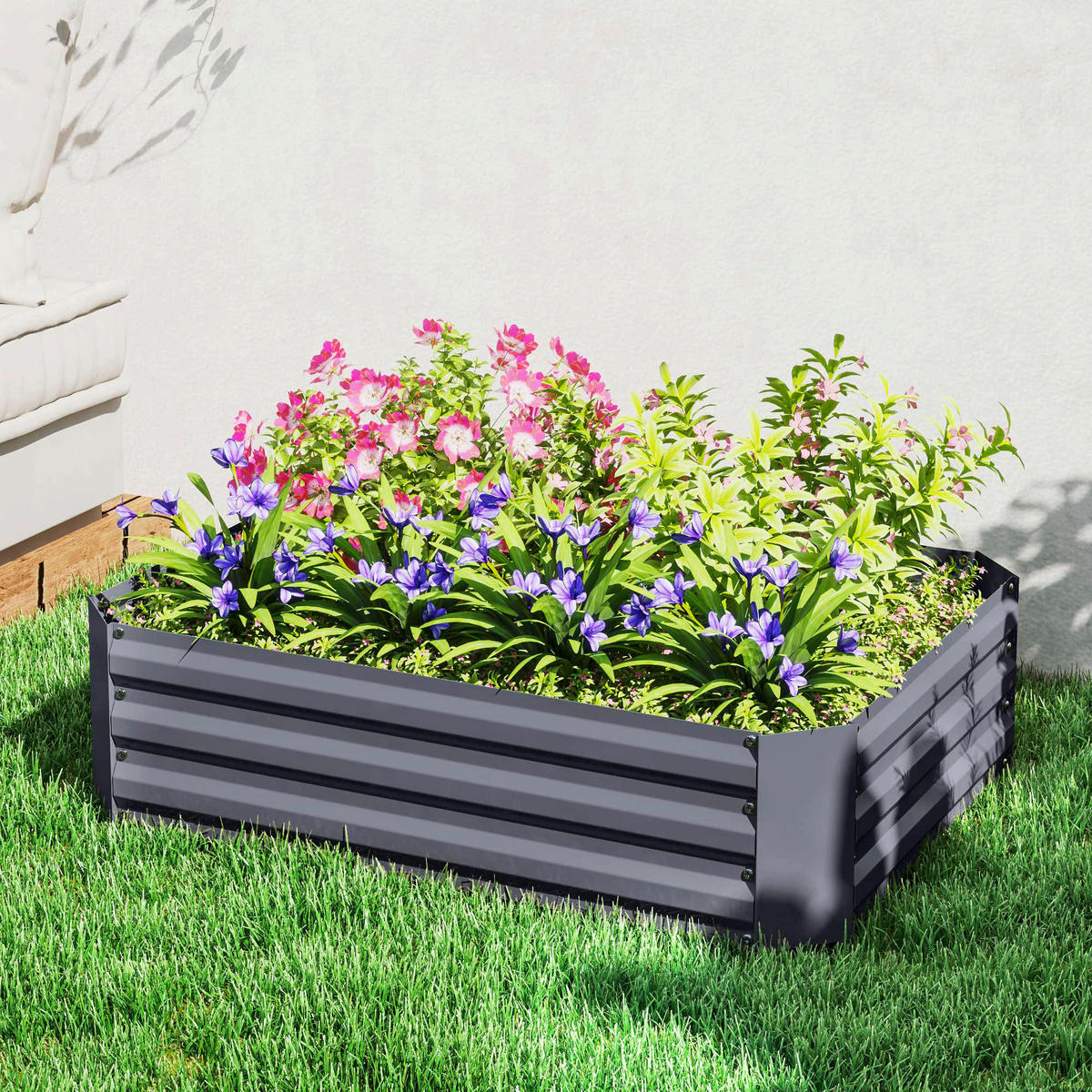 Outsunny Hochbeet dunkelgrau Stahl B/H/L: ca. 90x30x120 cm Hochbeet - dunkelgrau (120,00/90,00/30,00cm) - Outsunny