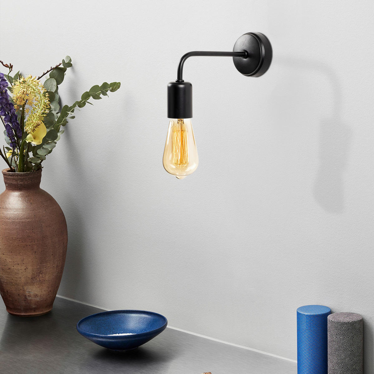 Opviq Wandleuchte schwarz Eisen B/H/L: ca. 20x15x8 cm E27 1 Brennstellen Denge - schwarz (8,00/20,00/15,00cm) - Opviq