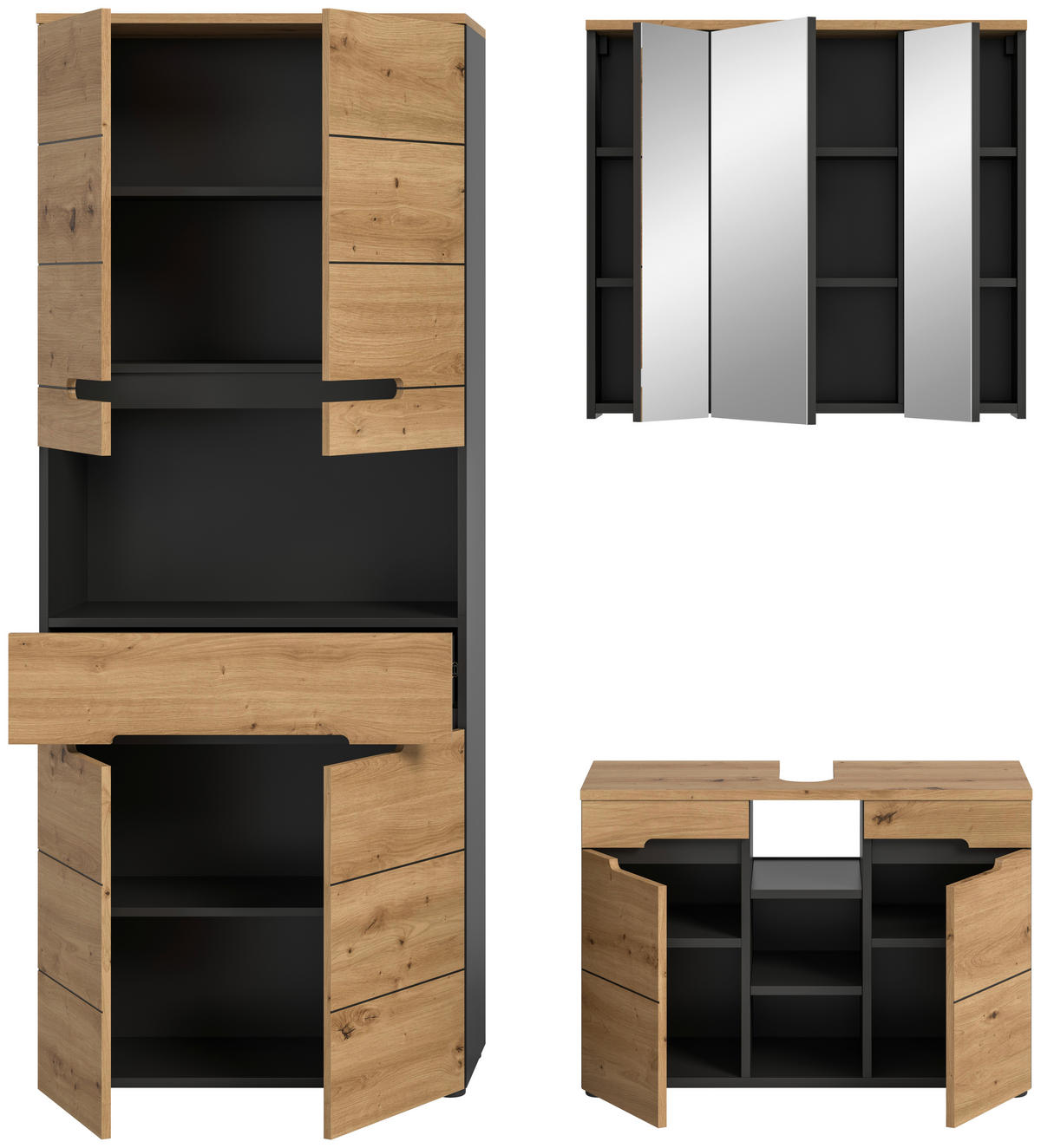 Badezimmer-Set Canu Basalt Eiche Artisan Nachbildung B/H/T: ca. 171x193x34 cm Canu - Eiche/Basalt (171,00/193,00/34,00cm) - xonox.home