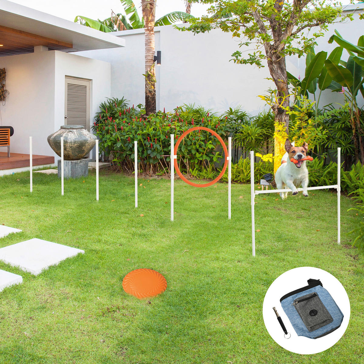 PawHut Haustier-Zubehör weiß PVC B/H/L: ca. 4x91x90 cm Agiliy-set_für_Haustiere - blau/weiß (90,00/4,00/91,00cm) - PawHut