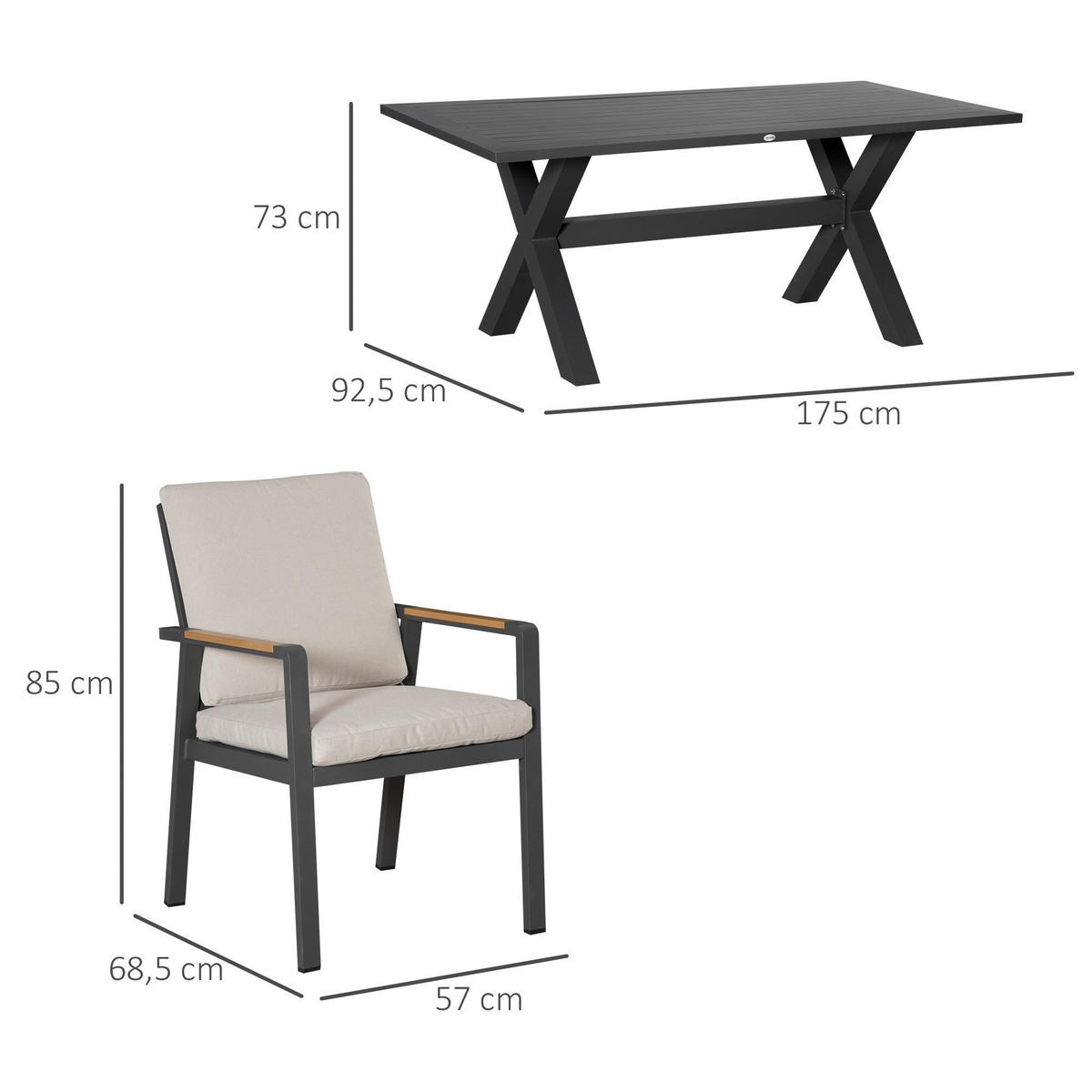 Outsunny Gartensitzgruppe grau Aluminium B/H/L: ca. 93x73x175 cm Gartensitzgruppe - grau (175,00/93,00/73,00cm) - Outsunny