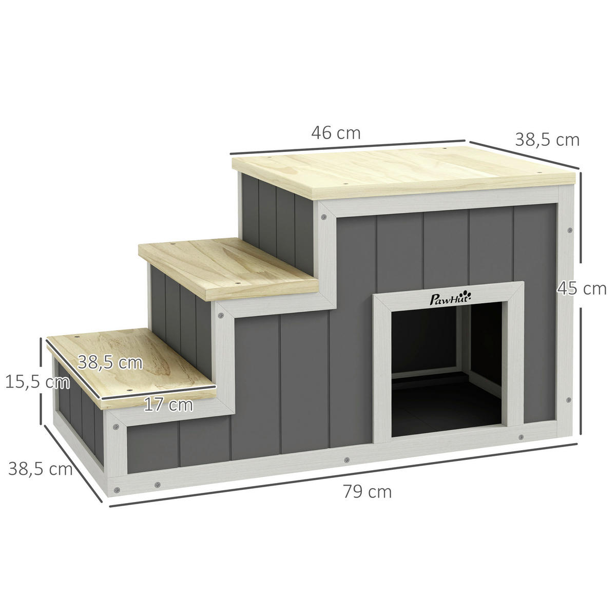 PawHut Hundetreppe, Katzentreppe natur Polypropylen B/H/L: ca. 38,5x79x45 cm Haustiertreppe - natur/grau (45,00/38,50/79,00cm) - PawHut