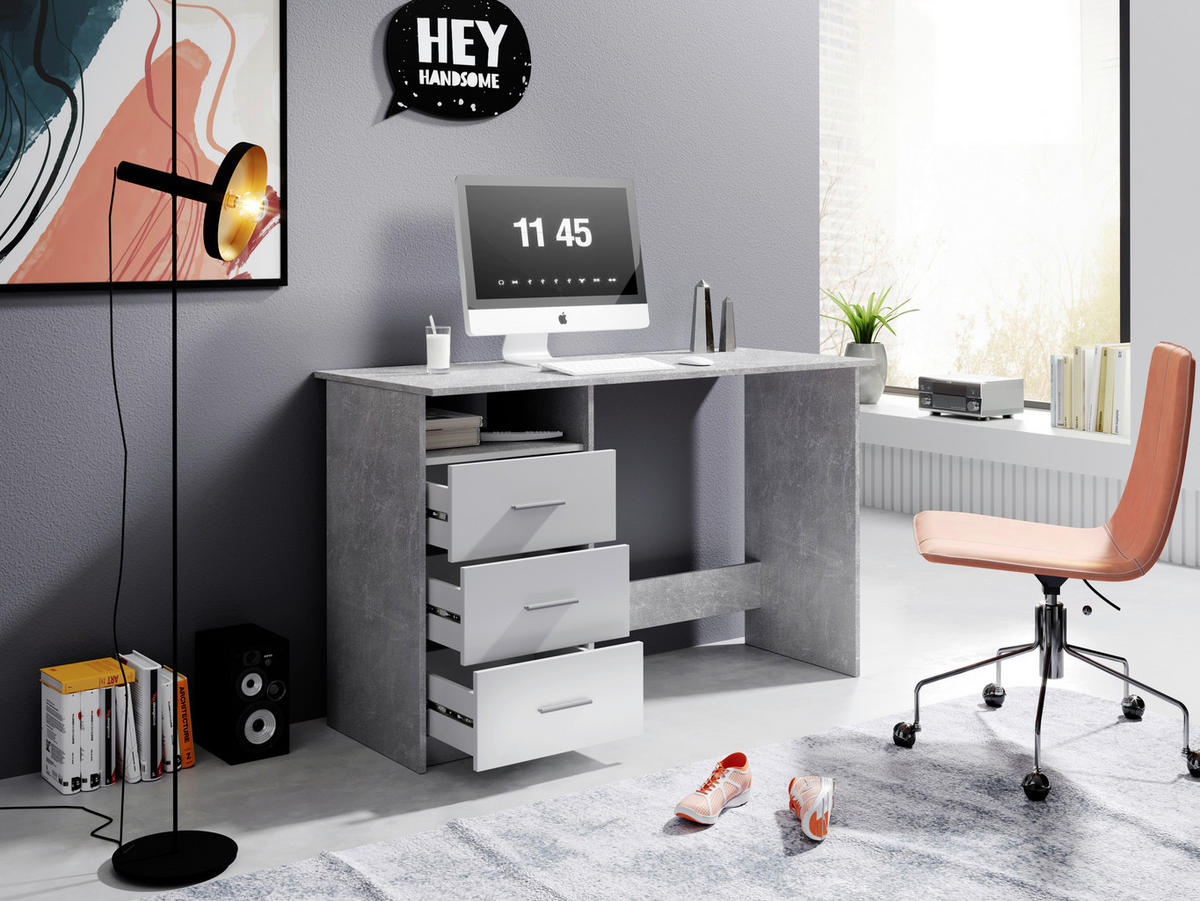 Schreibtisch Adria Beton Optik weiß B/H/T: ca. 123x77x50 cm Adria - Beton/weiß (123,00/77,00/50,00cm)