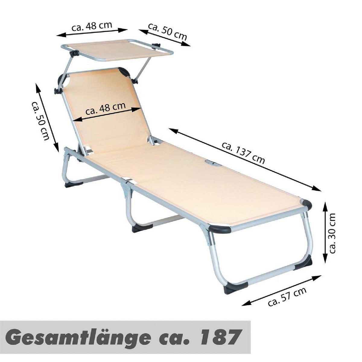 VCM Sonnenliege beige Textilene B/H/L: ca. 57x30x187 cm Sonnenliege - beige (187,00/57,00/30,00cm) - VCM
