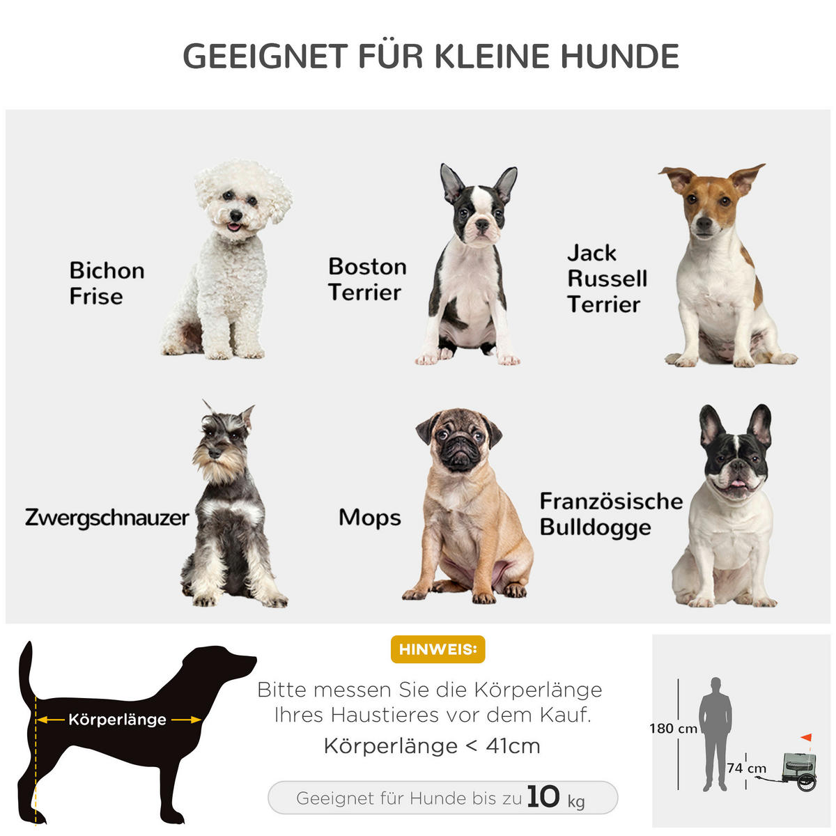 PawHut Hunde-Zubehör grau Polyester B/H/L: ca. 65x132x74 cm Hundeanhänger - grau (74,00/65,00/132,00cm) - PawHut