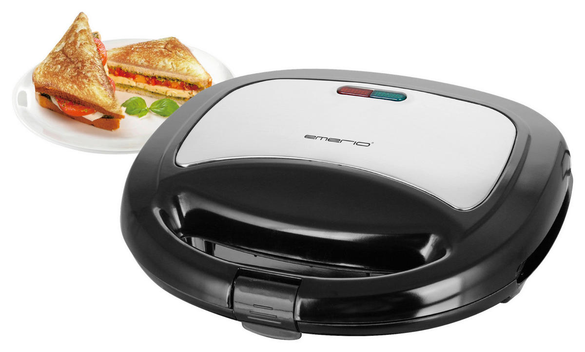 Emerio Sandwichtoaster ST-120889 silber schwarz Kunststoff Edelstahl B/H/T: ca. 21,8x7,7x20,2 cm Sandwichtoaster ST-120889 - schwarz/silber (21,80/7,70/20,20cm) - Emerio