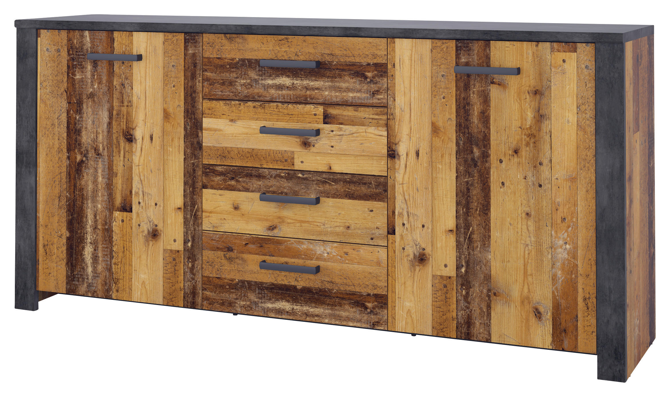 Sideboard Oregon Old Wood Nachbildung Fresko Spanplatte B/H/T: ca. 180x86x44 cm Oregon - dunkelgrau (180,00/86,00/44,00cm)