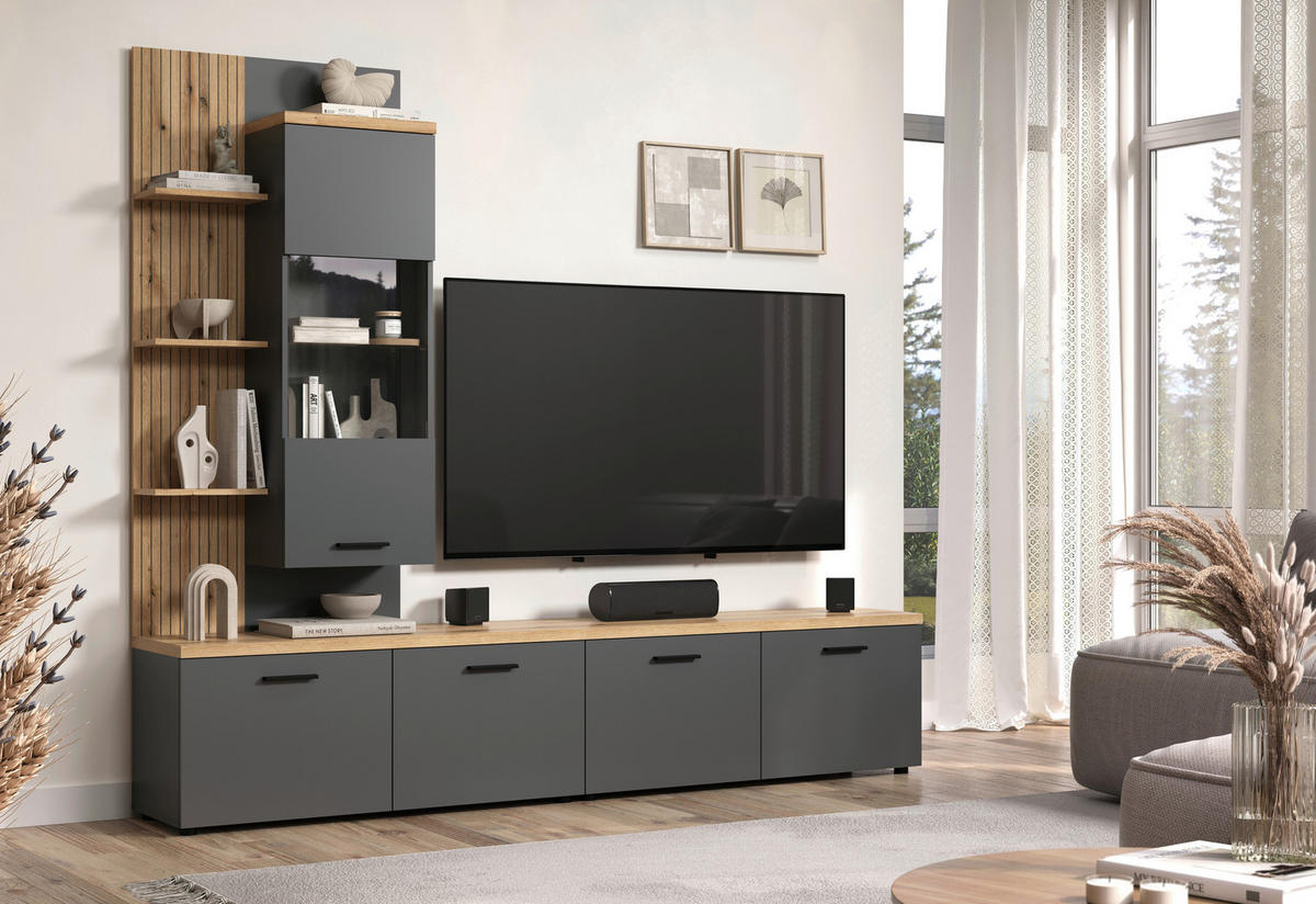 Wohnwand Baggio Eiche Evoke Coast Nachbildung anthrazit B/H/T: ca. 240x211x40 cm Baggio - Eiche/anthrazit (240,00/211,00/40,00cm)