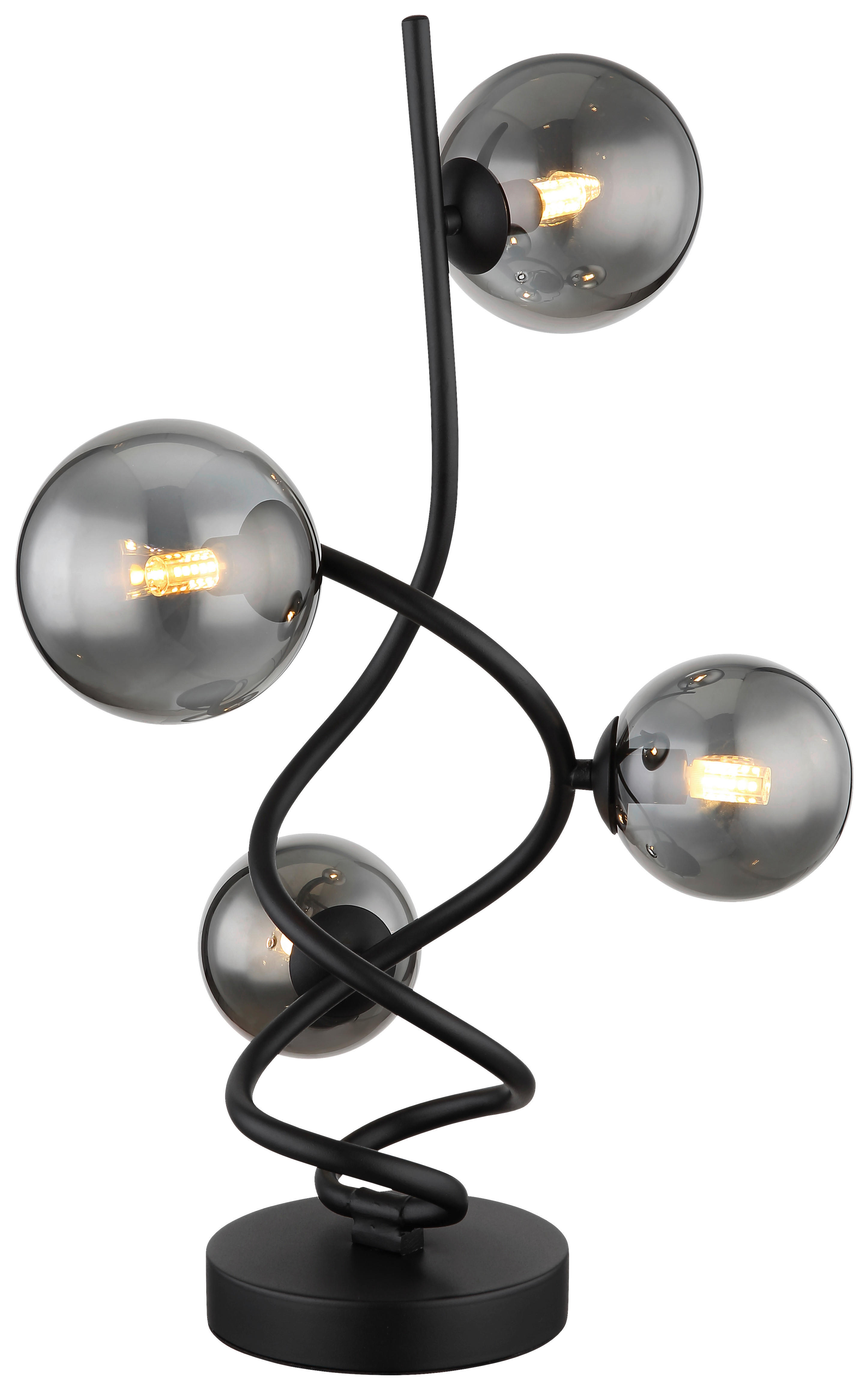 GLOBO LED-Tischleuchte mattschwarz Rauch Metall Glas B/H/T/D: ca. 28x52x30x15 cm 4 Brennstellen RIHA - Rauch/mattschwarz (28,00/52,00/30,00cm) - GLOBO