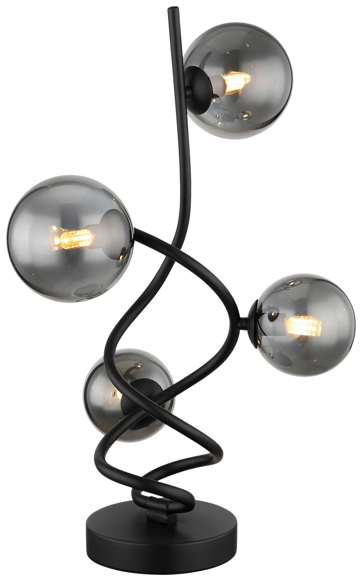 GLOBO LED-Tischleuchte mattschwarz Rauch Metall Glas B/H/T/D: ca. 28x52x30x15 cm 4 Brennstellen RIHA - Rauch/mattschwarz (28,00/52,00/30,00cm) - GLOBO