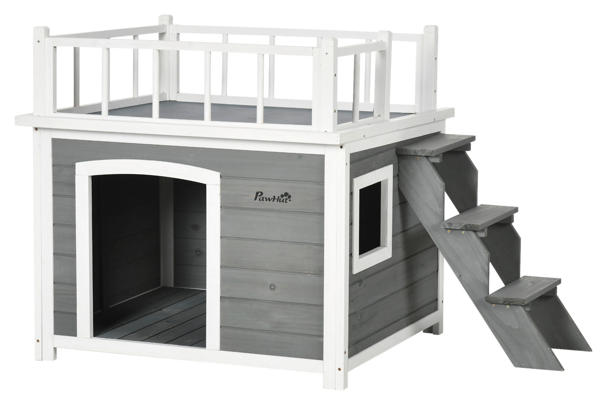 PawHut Hunde-Zubehör hellgrau Holz B/H/L: ca. 77x121x78 cm Hundehütte - hellgrau (78,00/77,00/121,00cm) - PawHut