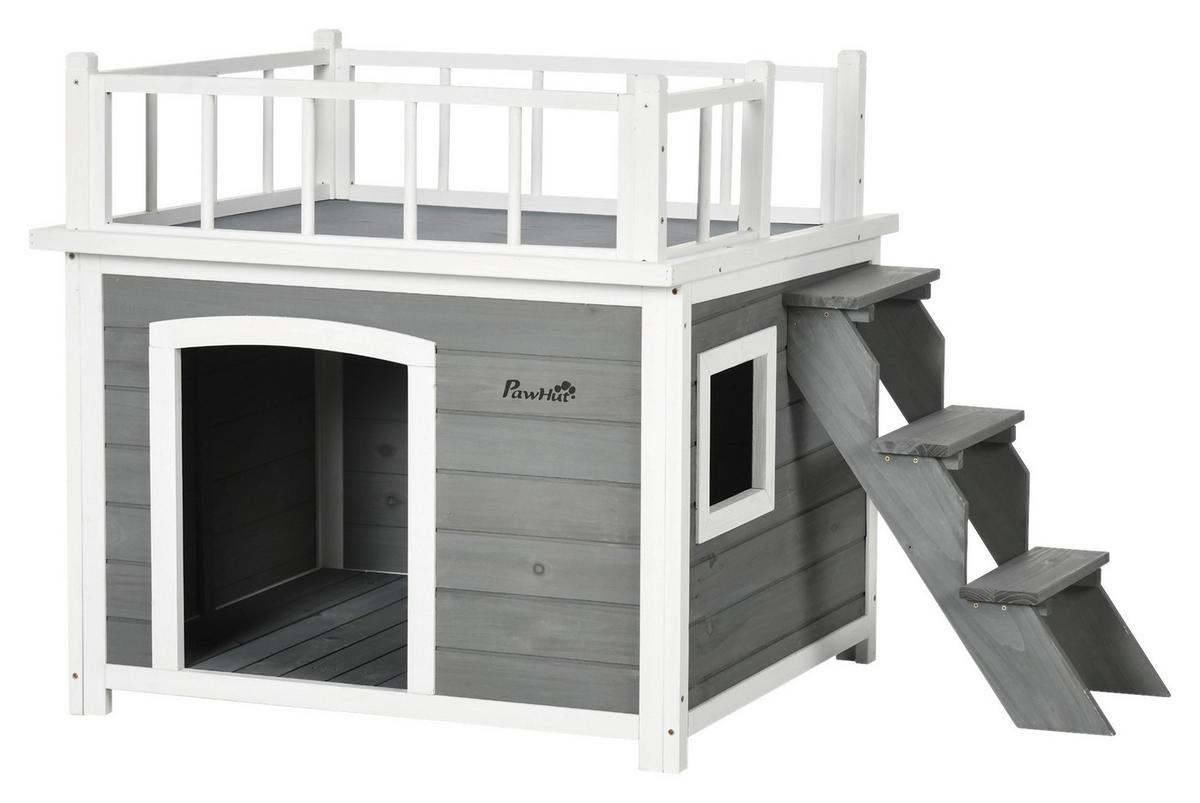 PawHut Hunde-Zubehör hellgrau Holz B/H/L: ca. 77x121x78 cm Hundehütte - hellgrau (78,00/77,00/121,00cm) - PawHut