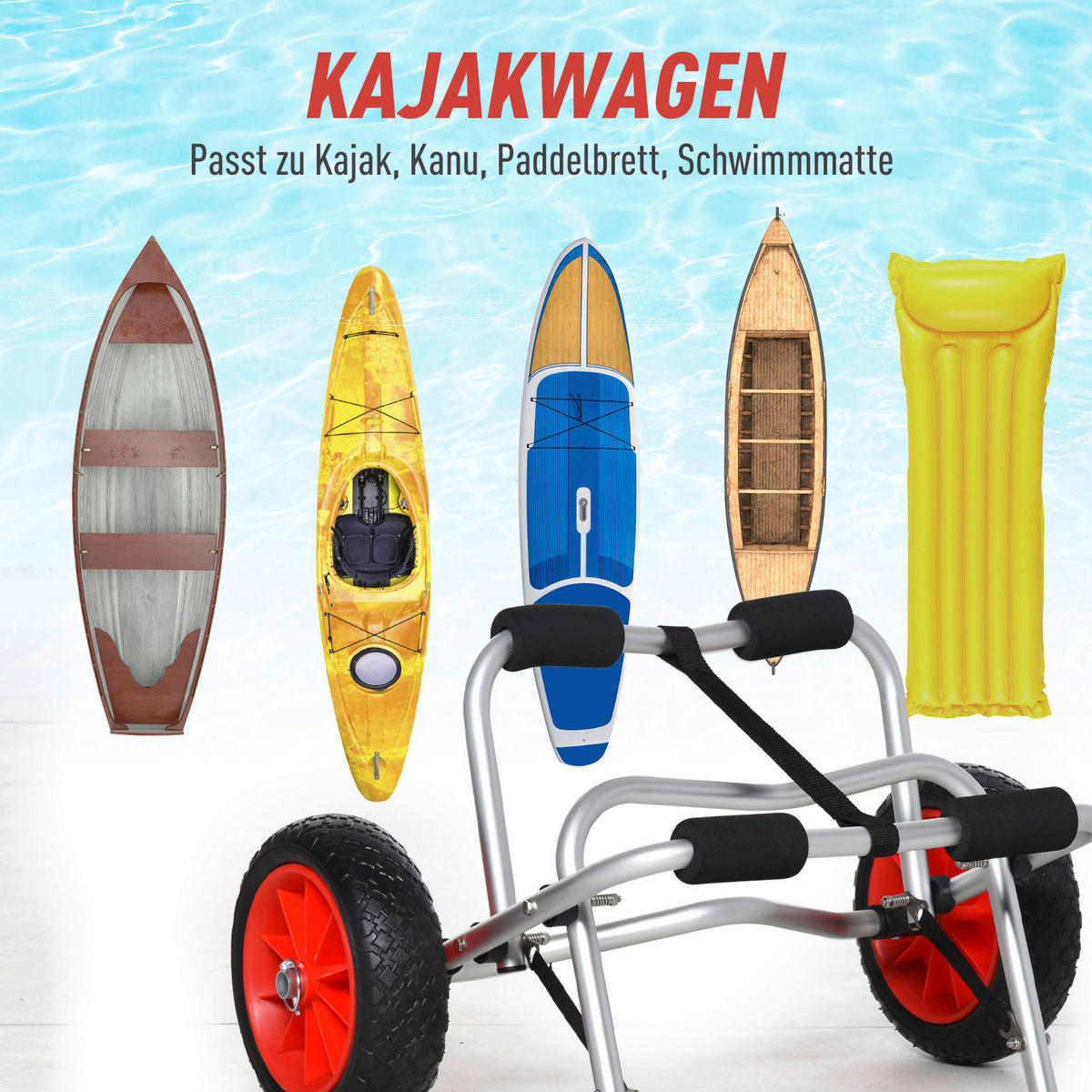 HOMCOM Kanuwagen silber Kunststoff B/H/L: ca. 44x5x68 cm Kanuwagen - silber (68,00/44,00/5,00cm) - HOMCOM