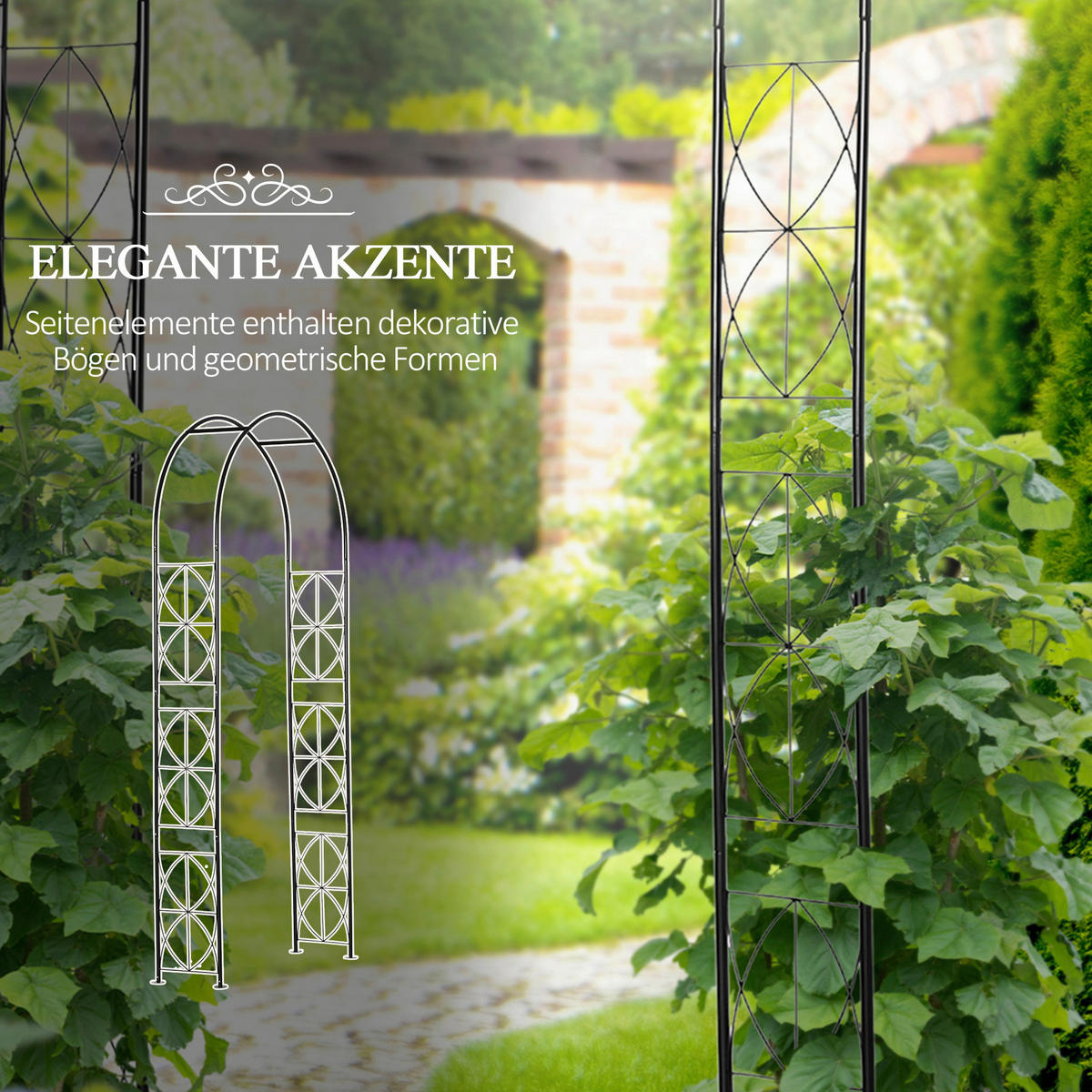Outsunny Rosenbogen schwarz B/H/L: ca. 30x230x114 cm Rosenbogen - schwarz (114,00/30,00/230,00cm) - Outsunny