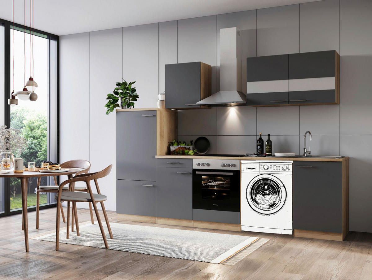 Respekta Küchenblock Merle grau B/H/T: ca. 280x200x60 cm Merle - Eiche/grau (280,00/200,00/60,00cm) - Respekta