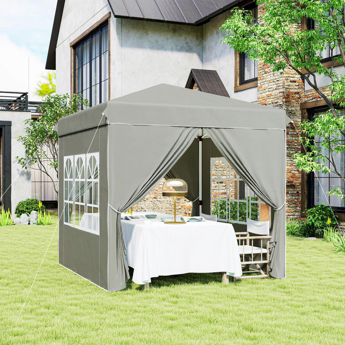 Outsunny Pavillon hellgrau Polyester B/H/L: ca. 248x270x248 cm Pavillon - hellgrau (248,00/248,00/270,00cm) - Outsunny
