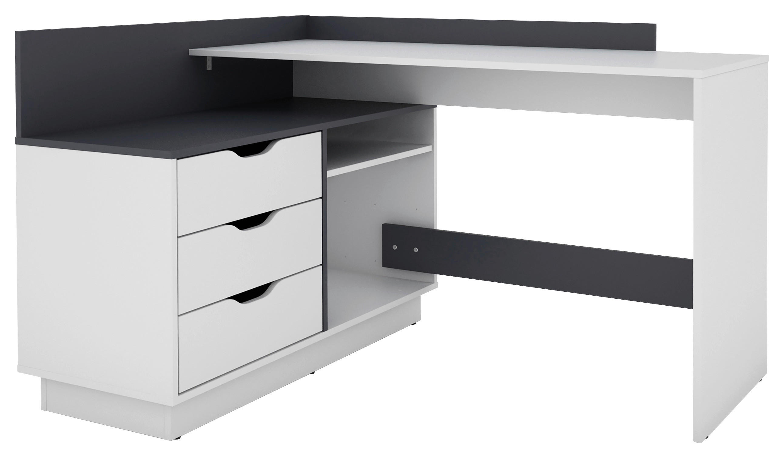 Winkelschreibtisch BELFAST weiß anthrazit B/H/T: ca. 129x83,5x105 cm BELFAST - weiß/anthrazit (129,00/83,50/105,00cm) - byLIVING