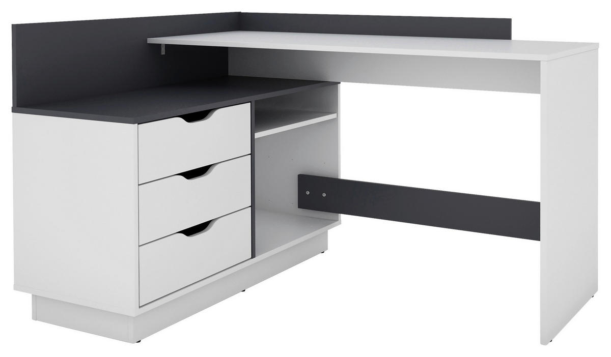 Winkelschreibtisch BELFAST weiß anthrazit B/H/T: ca. 129x83,5x105 cm BELFAST - weiß/anthrazit (129,00/83,50/105,00cm) - byLIVING