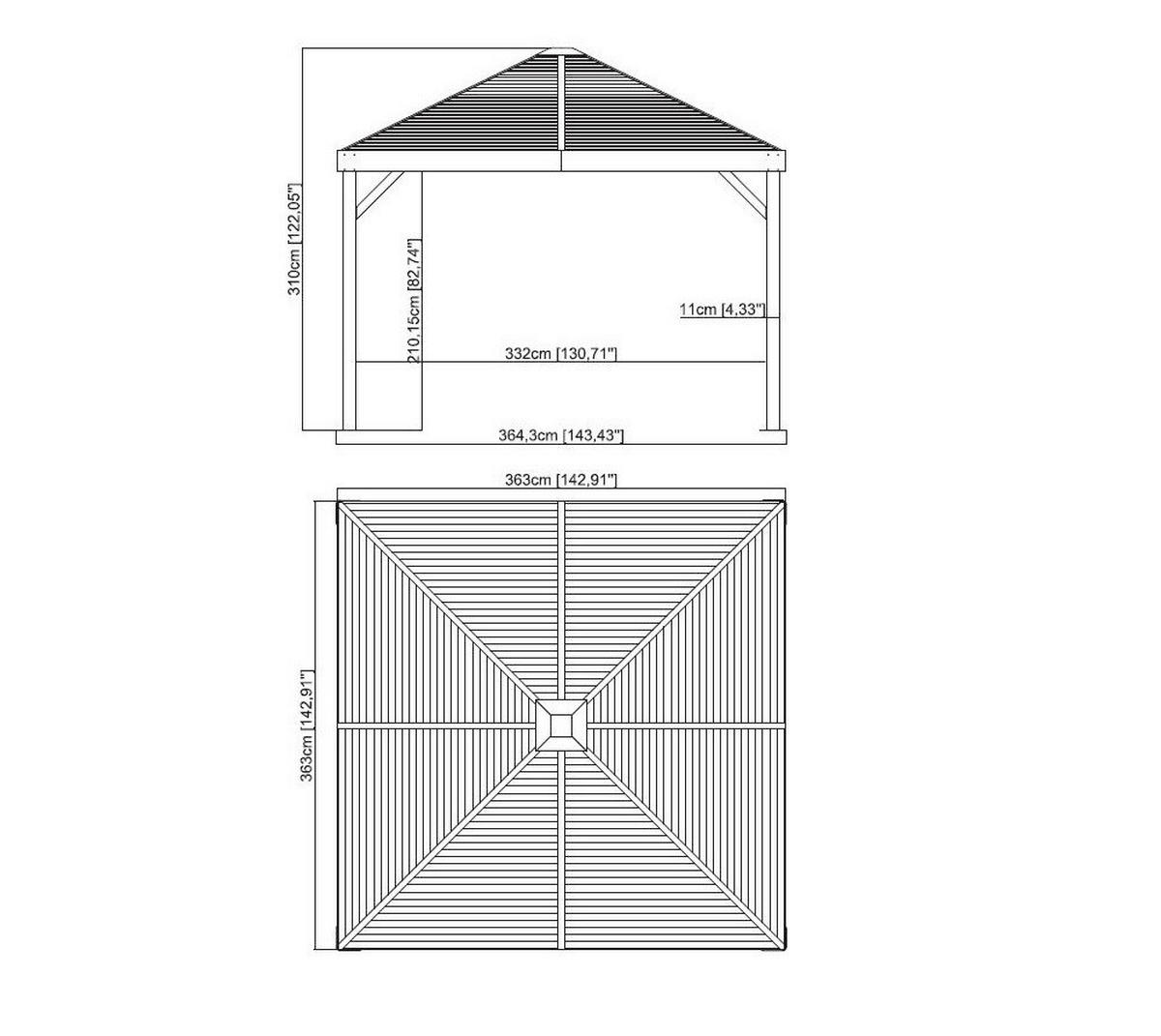 Sojag Pavillon Valencia braun Aluminium B/H/T: ca. 363x310x363 cm Valencia - braun/schwarz (363,00/310,00/363,00cm) - Sojag