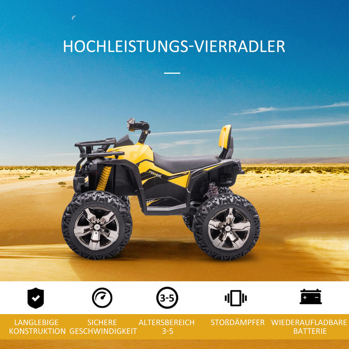 HOMCOM Kinderauto gelb B/H/L: ca. 65x100x73 cm Kinder-Elektrofahrzeug - gelb (73,00/65,00/100,00cm) - HOMCOM