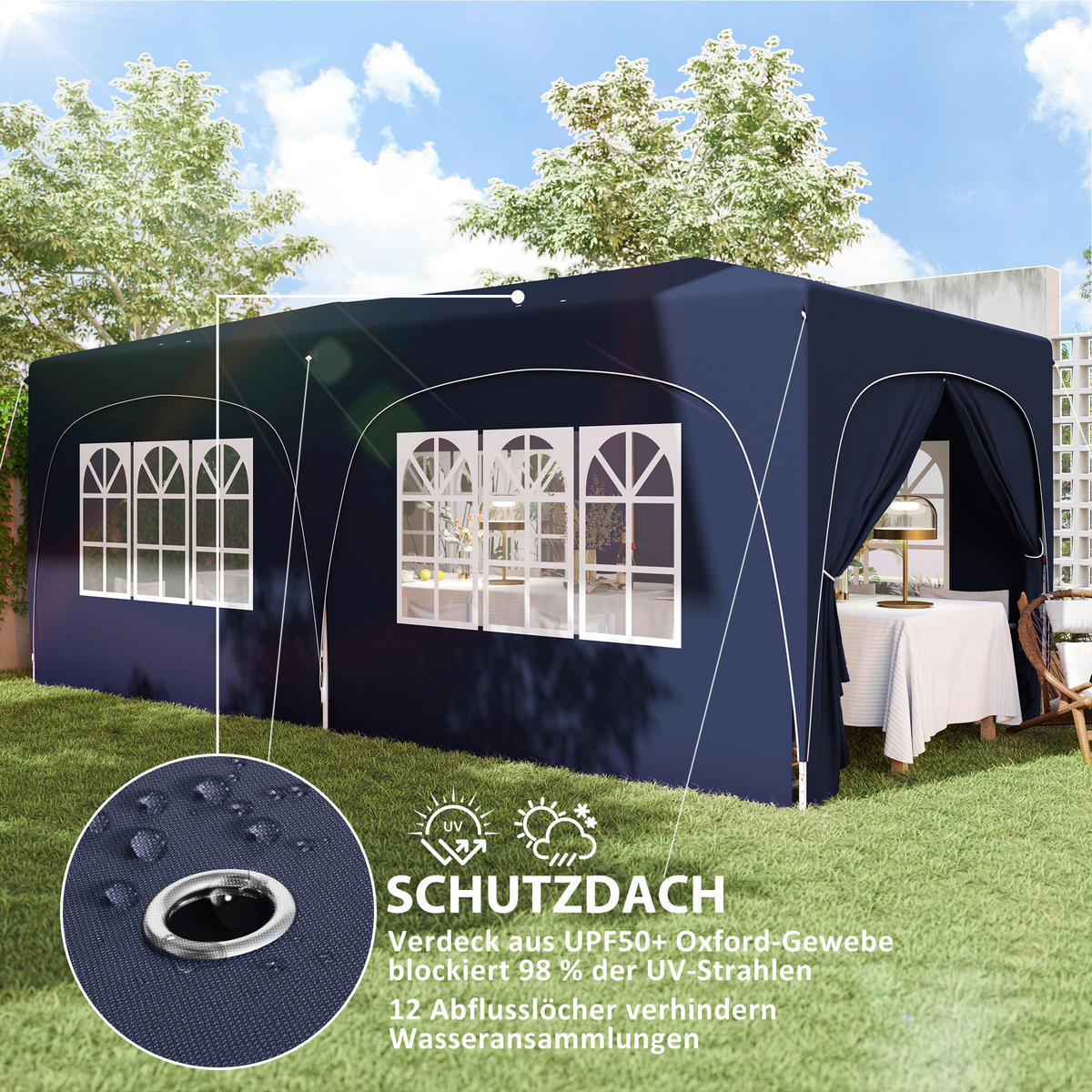 Outsunny Pavillon blau Polyester B/H/L: ca. 300x270x597 cm Pavillon - blau (597,00/300,00/270,00cm) - Outsunny