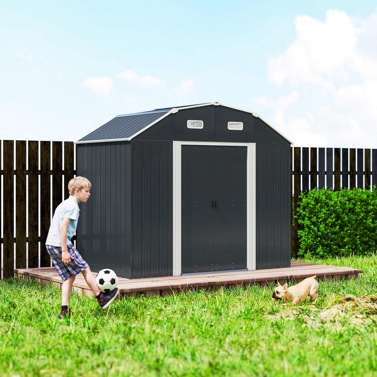 Outsunny Gerätehaus dunkelgrau B/H/L: ca. 132x198,5x238 cm Gerätehaus - dunkelgrau (238,00/132,00/198,50cm) - Outsunny