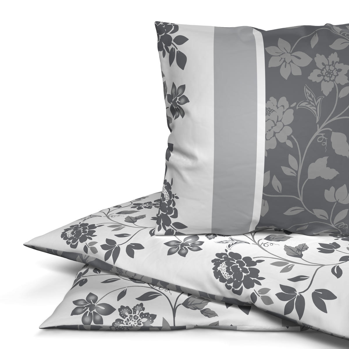 Baumwoll Bettwäsche Biber Bettwäsche_Biber Blumen 135x200cm - grau (135,00/200,00cm)