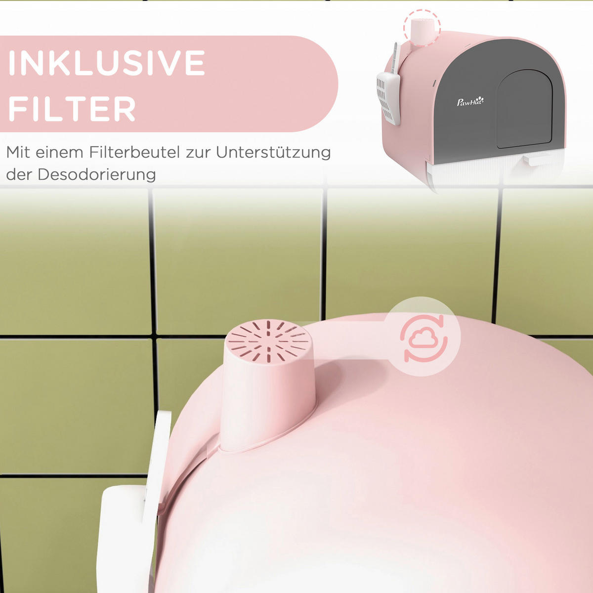 PawHut Katzentoilette rosa Kunststoff B/H/L: ca. 44x47x43 cm Katzentoilette - rosa (43,00/44,00/47,00cm) - PawHut