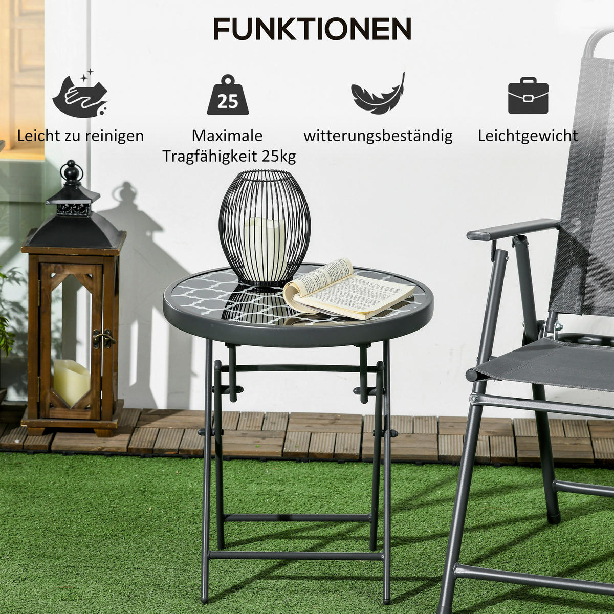 Outsunny Garten-Beistelltisch schwarz Metall B/H/L: ca. 45x50x45 cm Garten-Beistelltisch - schwarz (45,00/45,00/50,00cm) - Outsunny