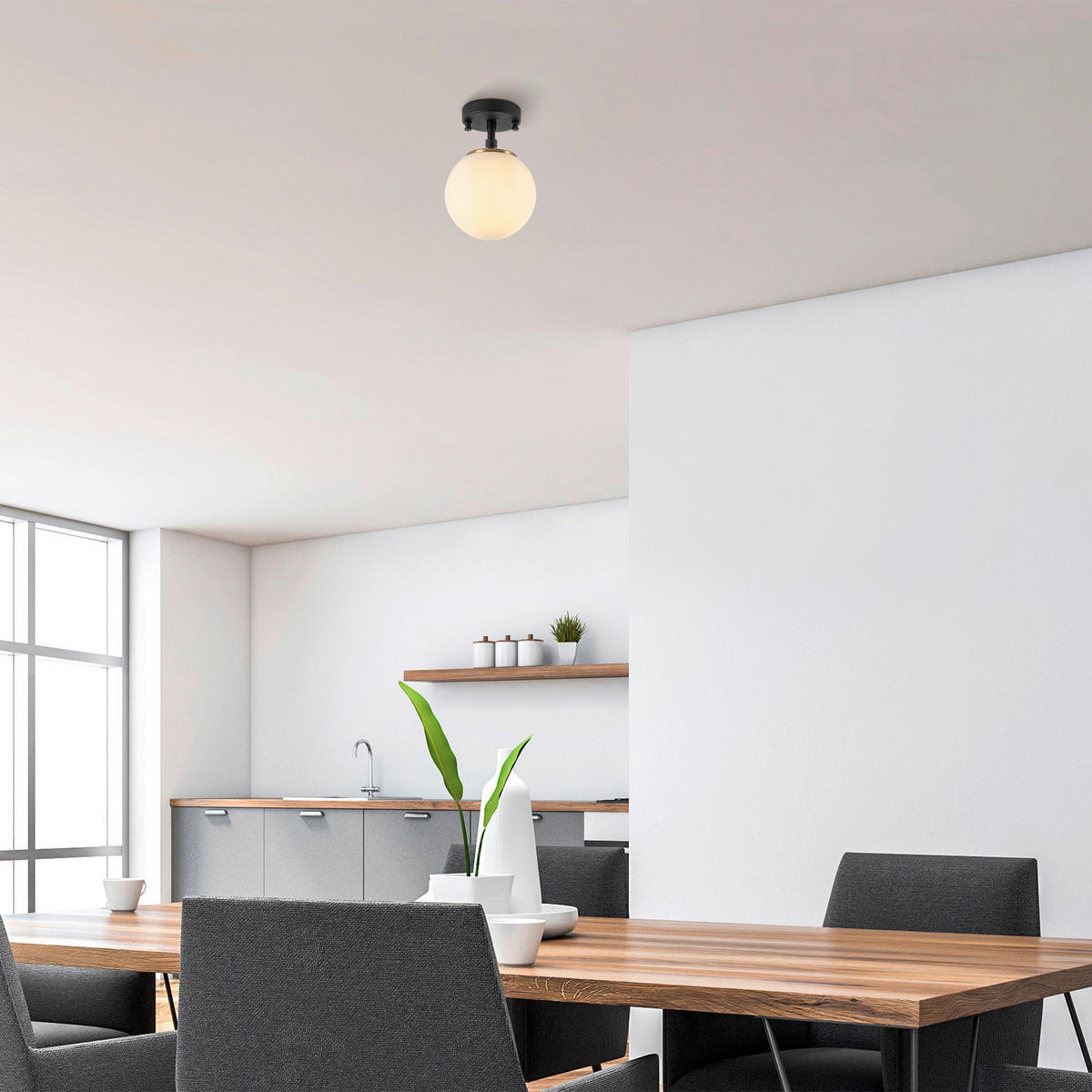 Opviq Deckenleuchte Atmaca-10210 schwarz Metall Glas B/H/T/L/D: ca. 15x23x15x15x15 cm E14 3 Brennstellen Atmaca - schwarz (15,00/15,00/23,00cm) - Opviq