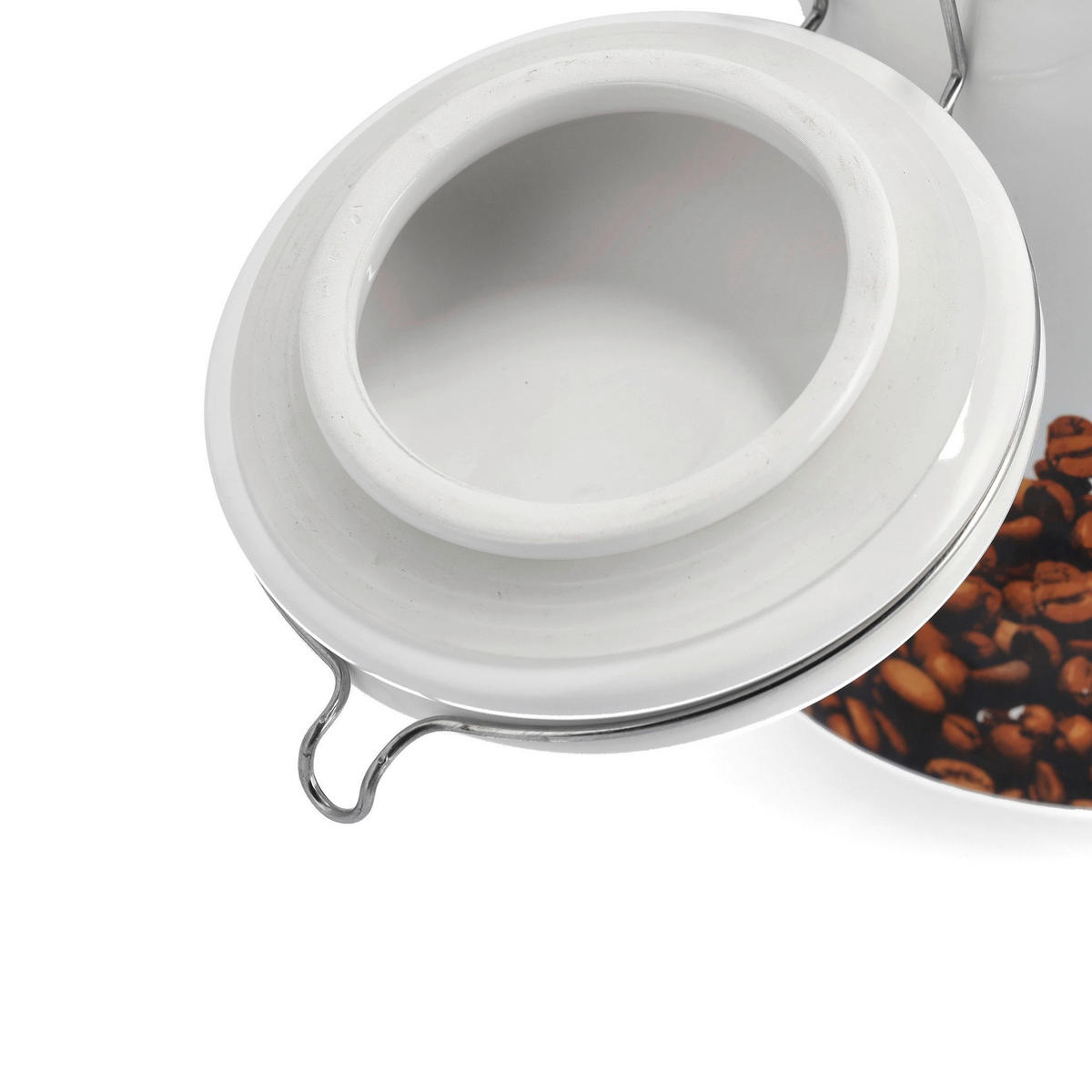 Zeller Kaffeedose mit Löffel weiß Keramik B/H/L: ca. 11x19,5x16 cm Kaffeedose_mit_Löffel - weiß/café braun (16,00/11,00/19,50cm) - Zeller