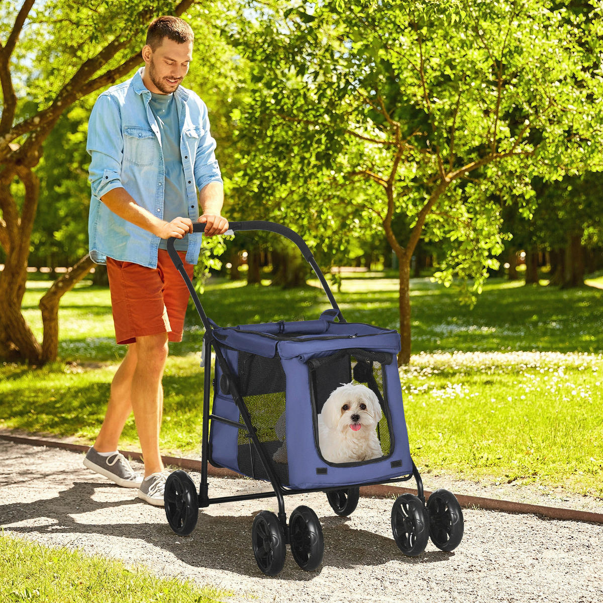 PawHut Hunde-Zubehör blau Polyester B/H/L: ca. 62x102x105 cm Hundewagen - blau (105,00/62,00/102,00cm) - PawHut