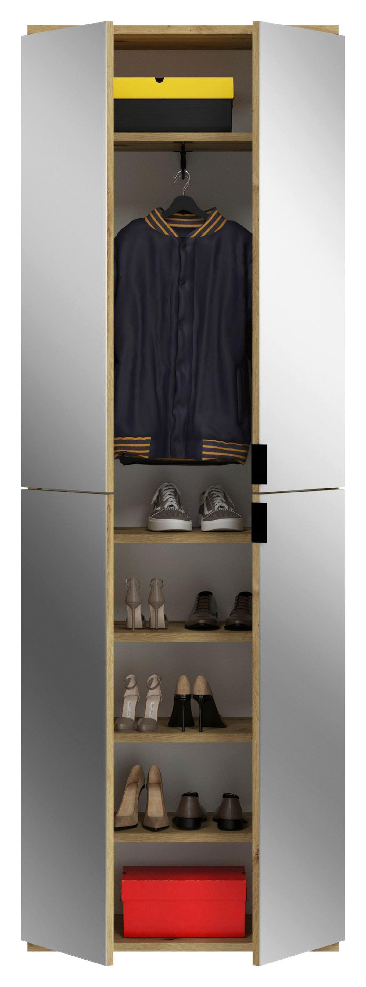 Garderobe PROJEKT Eiche Artisan Nachbildung weiß Hochglanz Spiegel B/H/T: ca. 183x193x34 cm PROJEKT - Eiche/weiß (183,00/193,00/34,00cm) - xonox.home