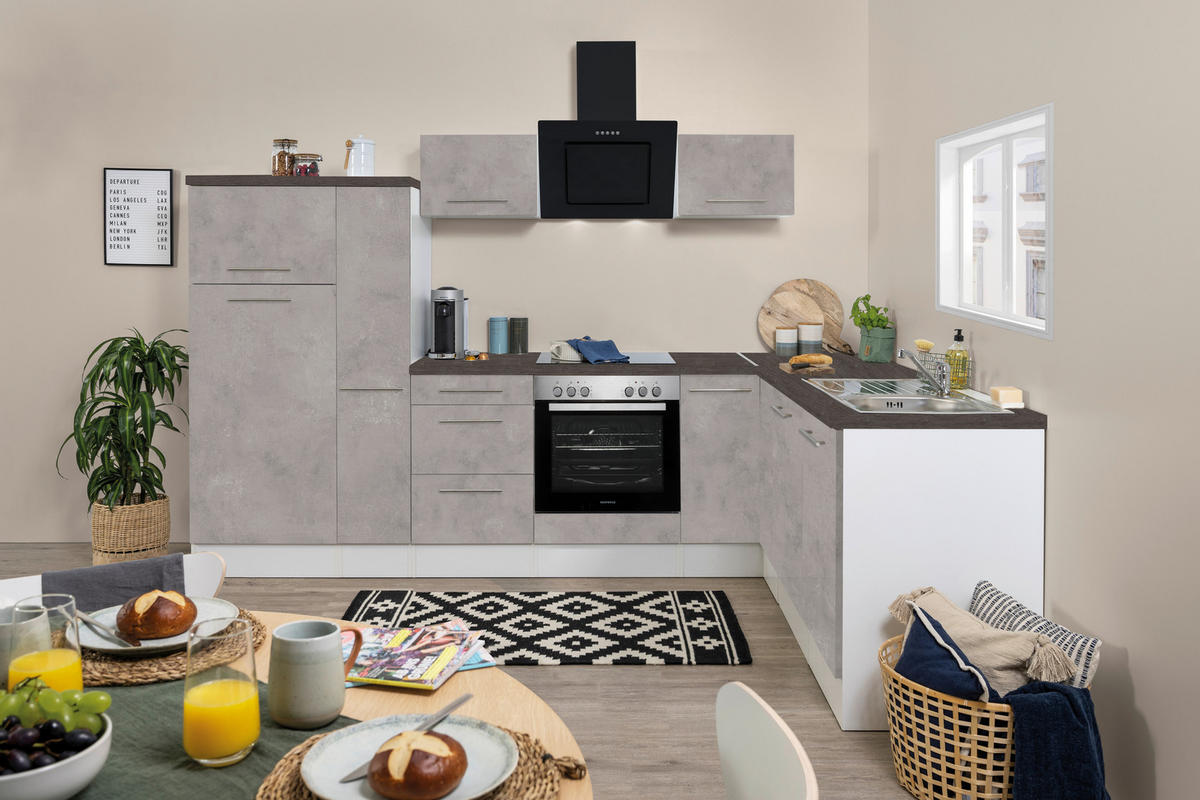 Respekta Winkelküche Amanda Beton Optik B/H/T: ca. 290x200x200 cm Amanda - Beton/weiß (290,00/200,00/200,00cm) - Respekta