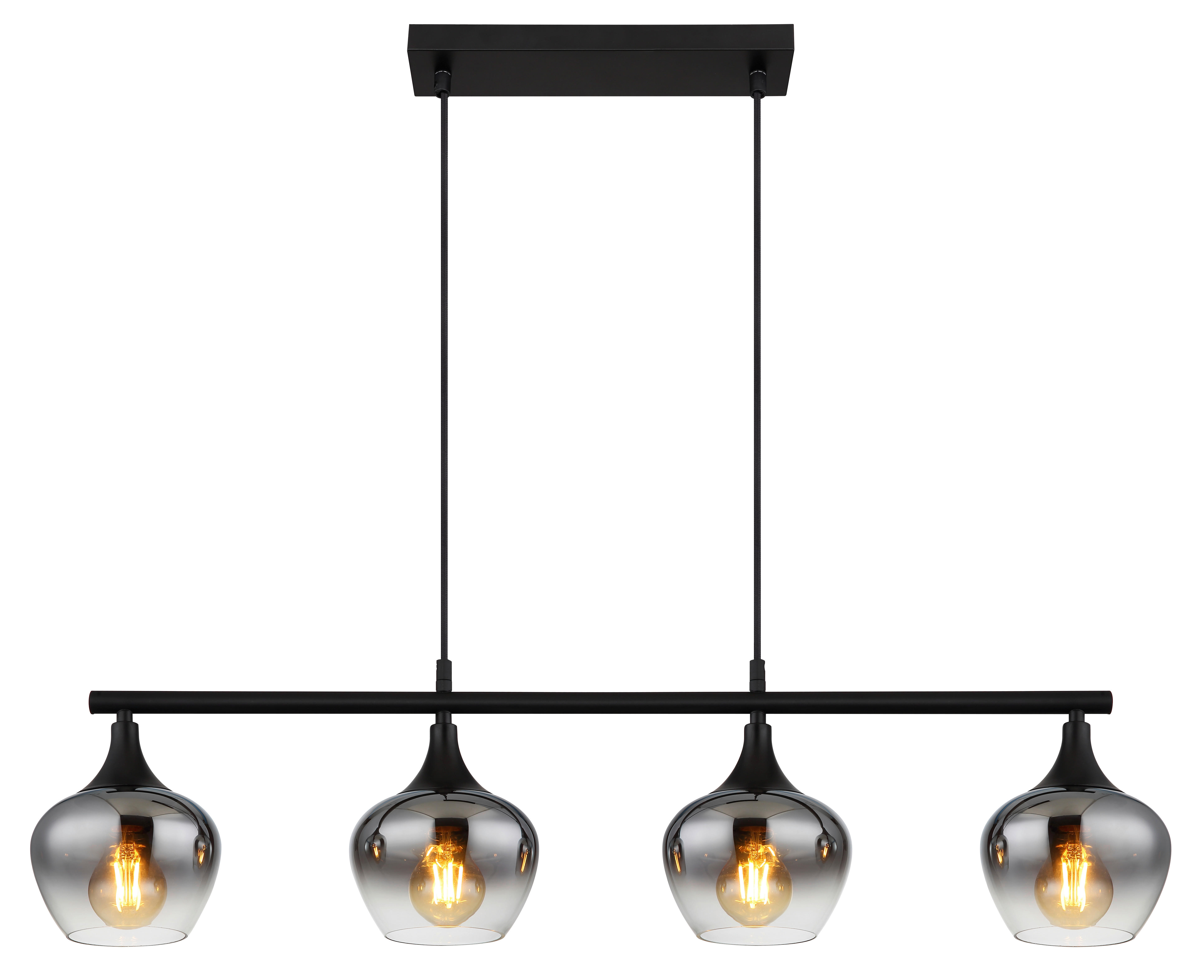 GLOBO Pendelleuchte Rauch schwarz transparent Metall Glas B/H/T: ca. 15x120x90 cm E27 4 Brennstellen MAXY - schwarz/Rauch (15,00/120,00/90,00cm) - GLOBO