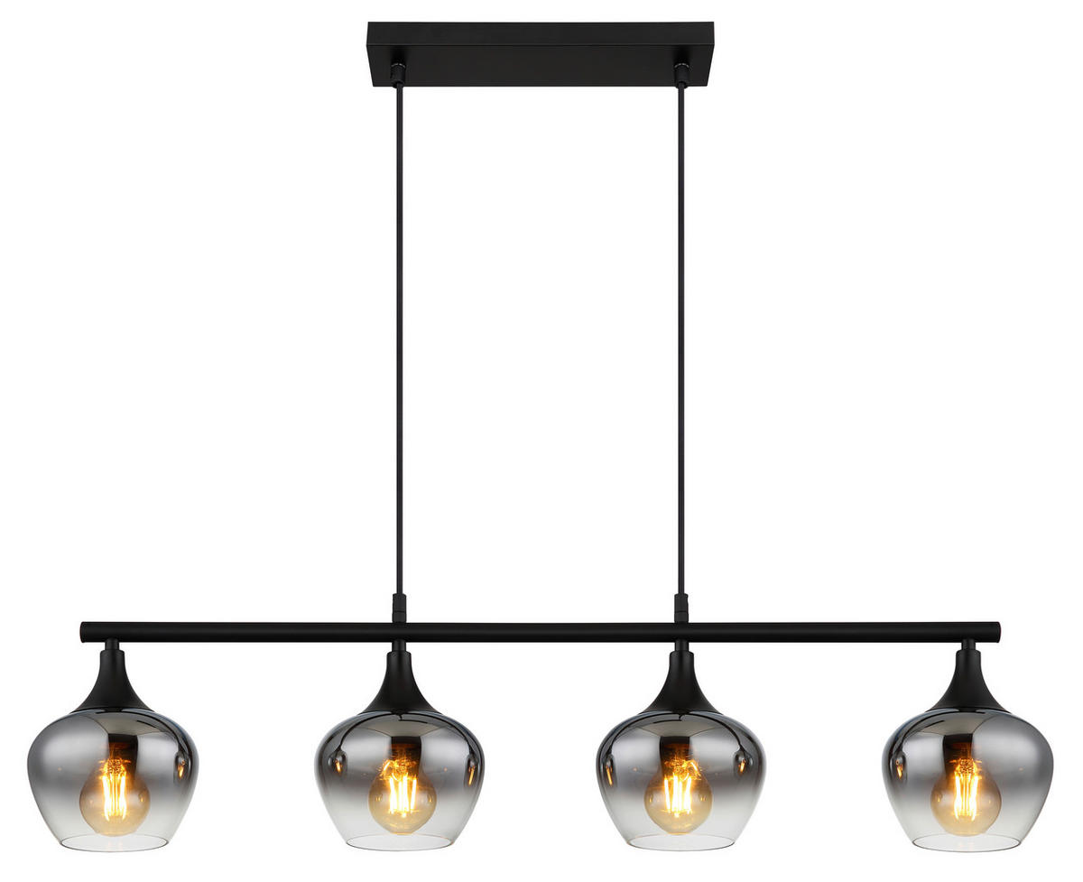 GLOBO Pendelleuchte Rauch schwarz transparent Metall Glas B/H/T: ca. 15x120x90 cm E27 4 Brennstellen MAXY - schwarz/Rauch (15,00/120,00/90,00cm) - GLOBO