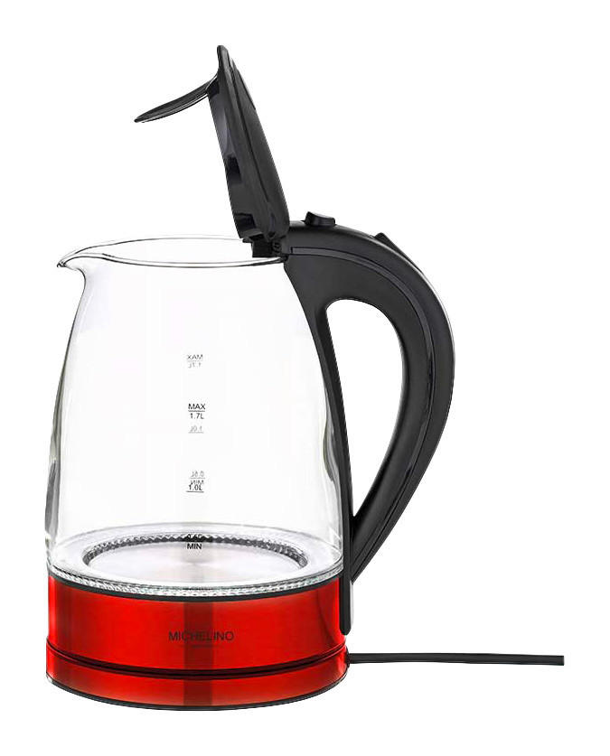 MICHELINO Glas-Wasserkocher 74318 rot schwarz Kunststoff Edelstahl Glas B/H/T: ca. 22x25x19 cm ca. 1,7 l Wasserkocher_Glas - rot/schwarz (22,00/25,00/19,00cm) - MICHELINO