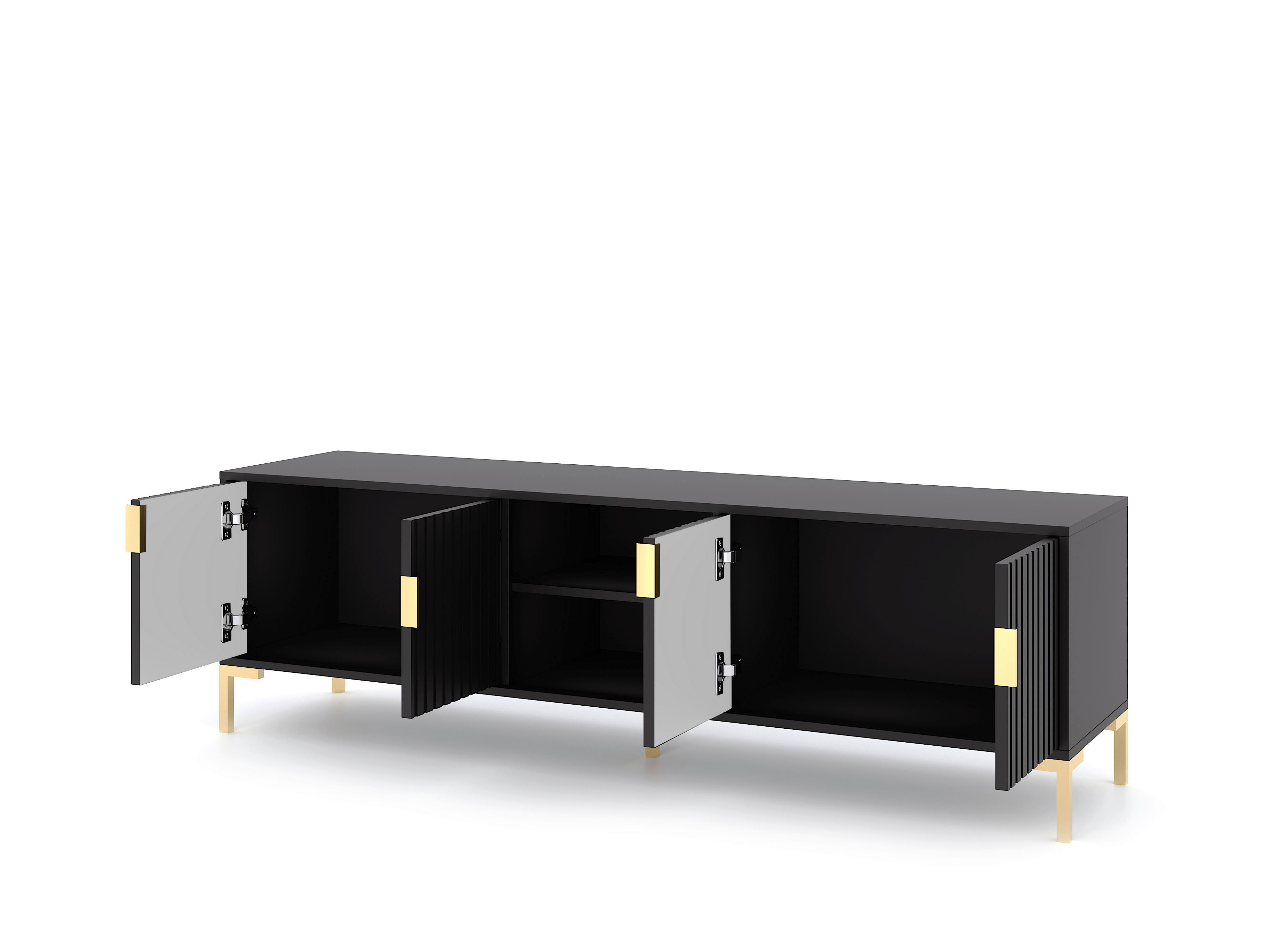 TV-Lowboard FLINN schwarz matt gold Optik B/H/T: ca. 165x50x40 cm FLINN - gold/schwarz (165,00/50,00/40,00cm) - WIPMEB