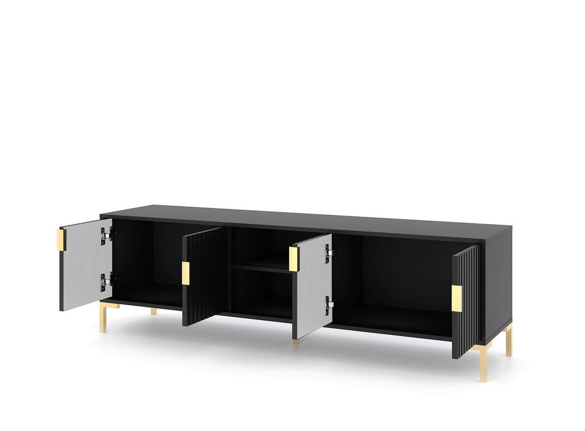 TV-Lowboard FLINN schwarz matt gold Optik B/H/T: ca. 165x50x40 cm FLINN - gold/schwarz (165,00/50,00/40,00cm) - WIPMEB
