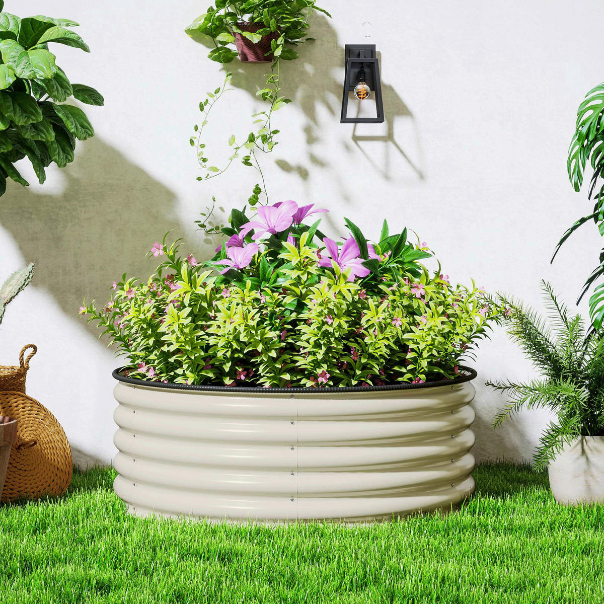 Outsunny Hochbeet cremeweiß Stahl B/H/L: ca. 120x43x120 cm Hochbeet - cremeweiß (120,00/120,00/43,00cm) - Outsunny