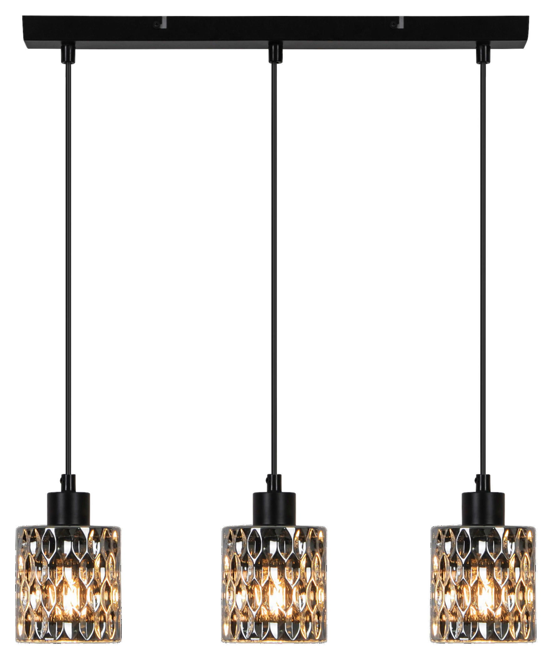 Pendelleuchte schwarz Metall Glas H/D: ca. 120x11 cm E27 3 Brennstellen Pendelleuchte_Joleen - schwarz (11,00/120,00cm)