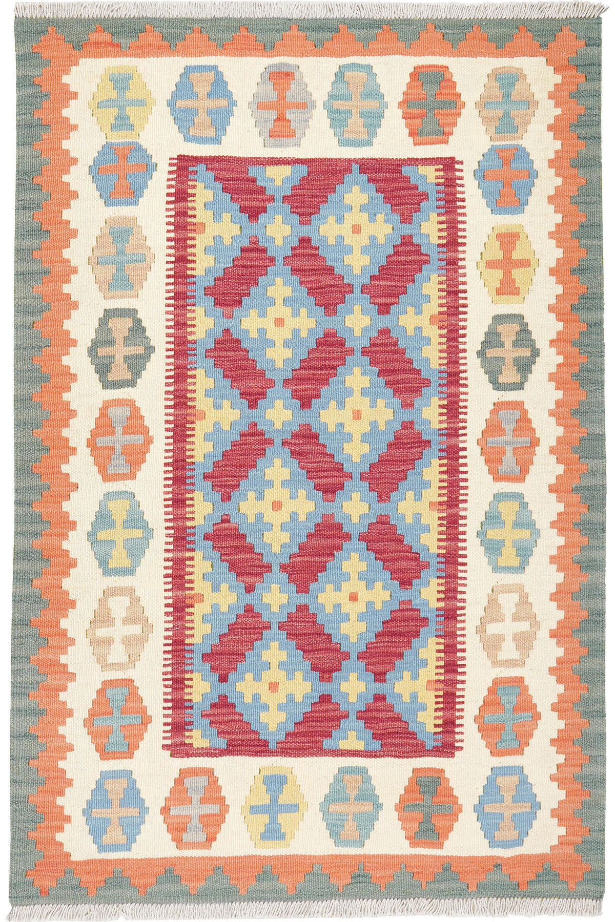 PersaTepp Teppich Kelim Gashgai blau B/H/L: ca. 101x1x151 cm Kelim Gashgai - blau/beige (151,00/101,00/1,00cm) - PersaTepp