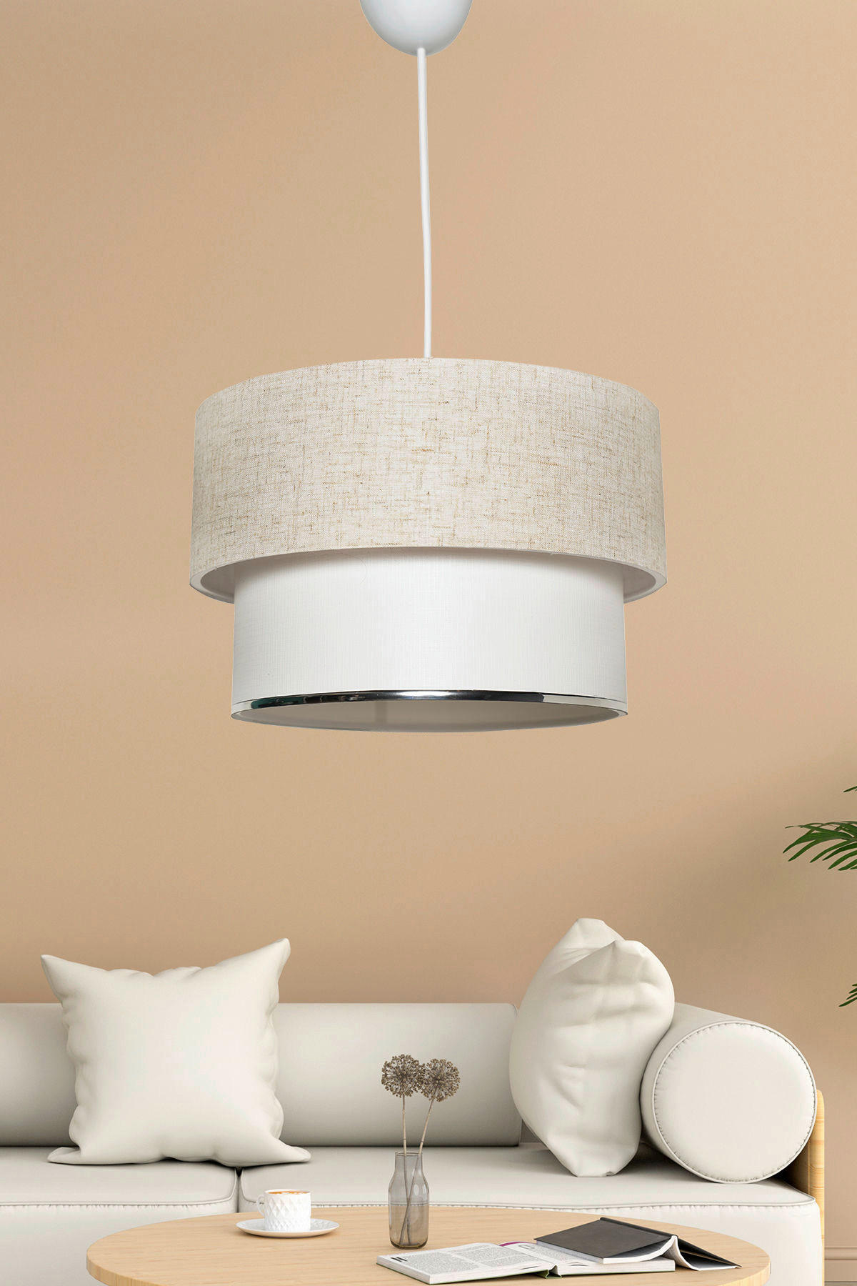 Opviq Pendelleuchte weiß creme Stoff B/H/T/L/D: ca. 30x65x30x30x30 cm E27 1 Brennstellen Pendelleuchte_TM121 - weiß/creme (30,00/30,00/65,00cm) - Opviq